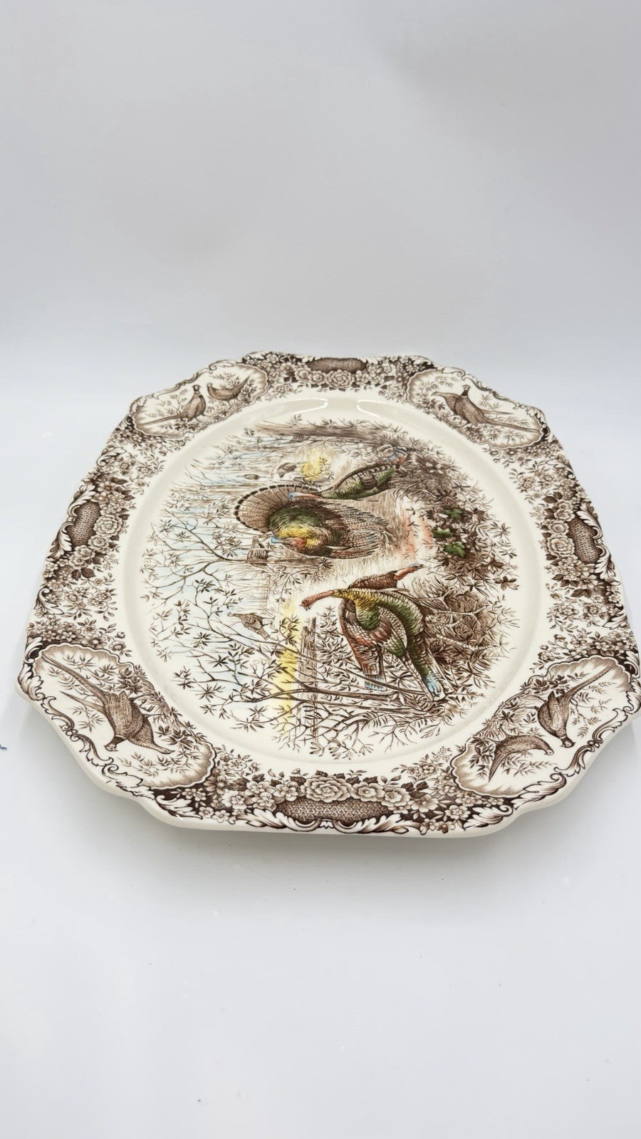 Johnson Bros Windsor Ware Woodland Wild Turkeys Serving Platter Ceramic 20”x16”