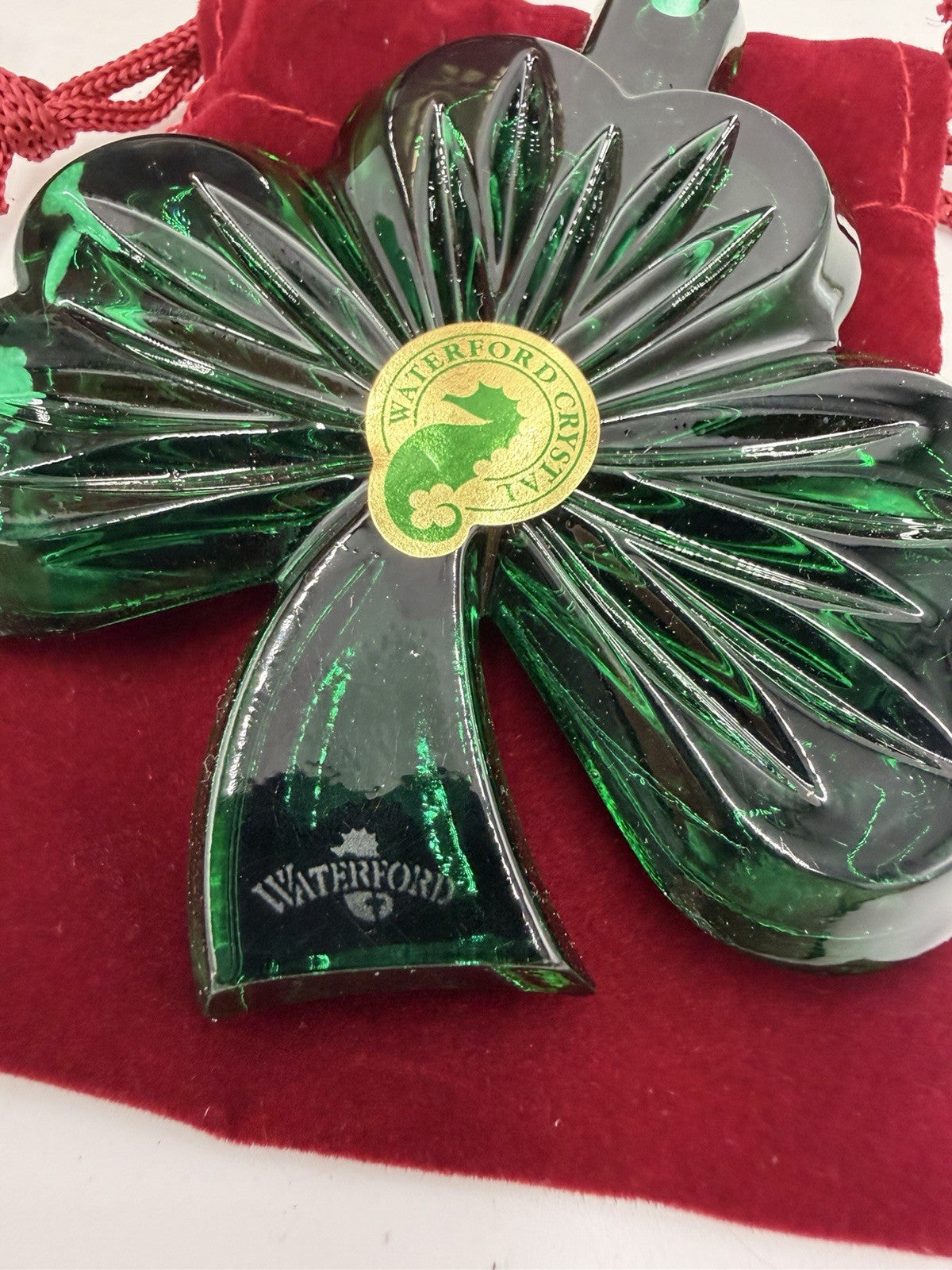 Waterford Crystal 2014 Green Shamrock Ornament W/enhancer Lead Crystal