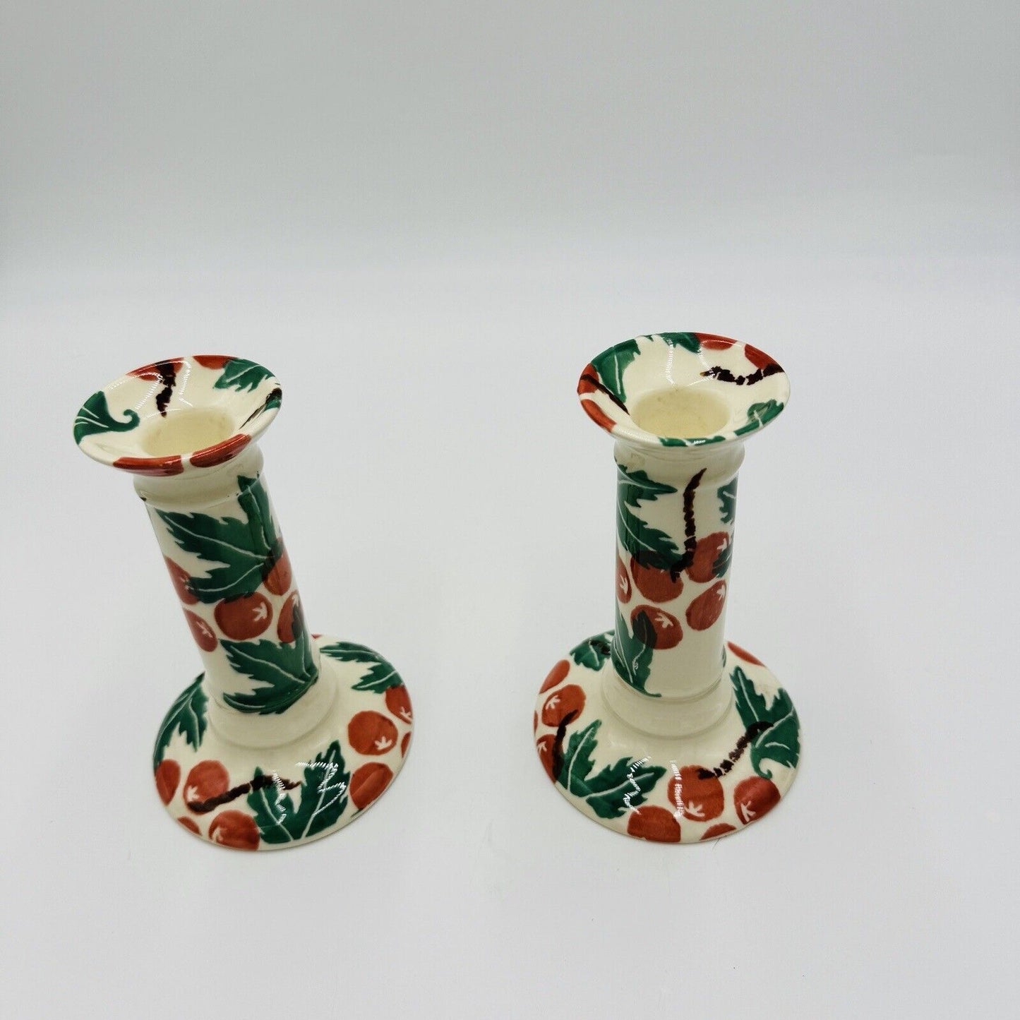 Moorland Candle Holders Staffordshire England Hand Painted Ceramic 6in Antique