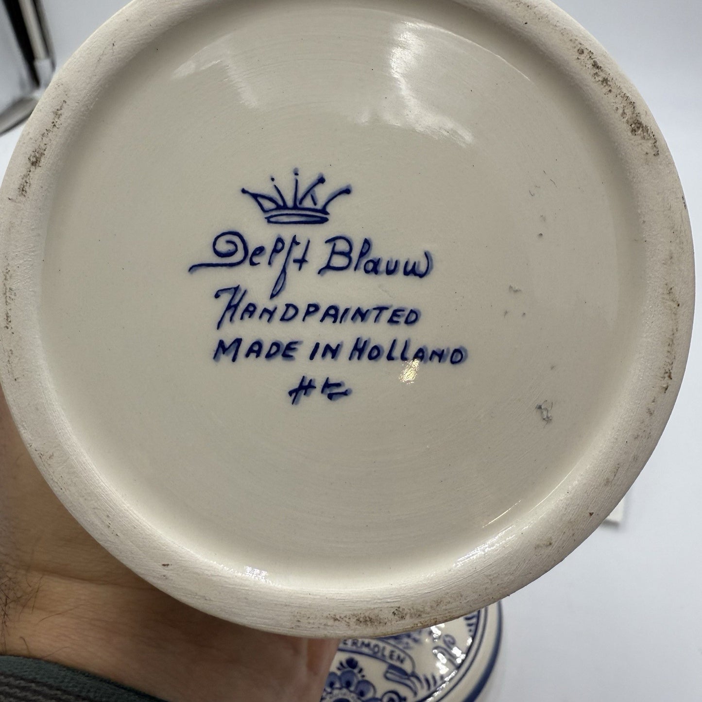 Vintage Delft Blue Windmill Storage Canister Hand Painted Dutch COA Paperwork