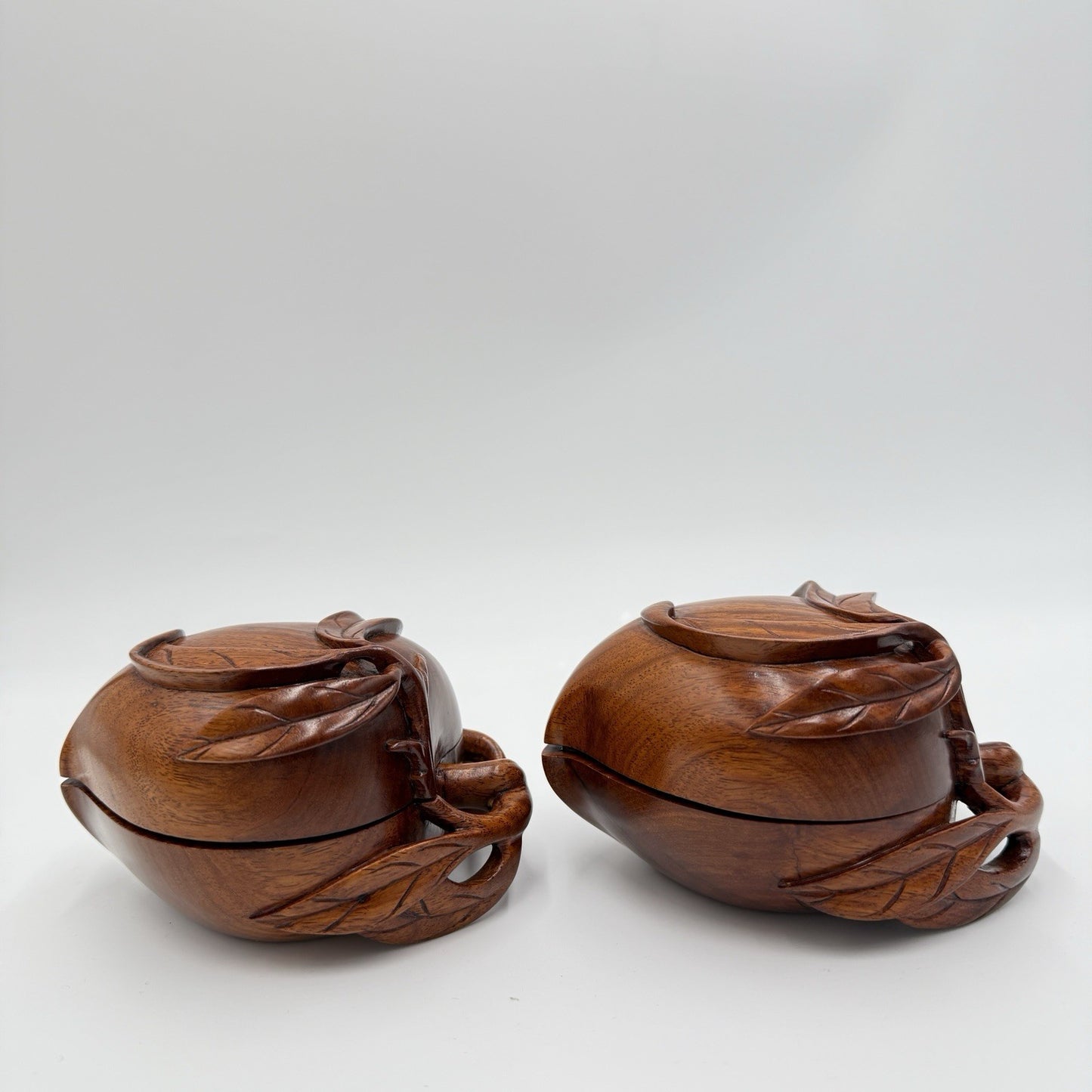 RARE Vintage Solid Wood Hand Carved Fruit Leafy Trinket Box Ornate Folk Art