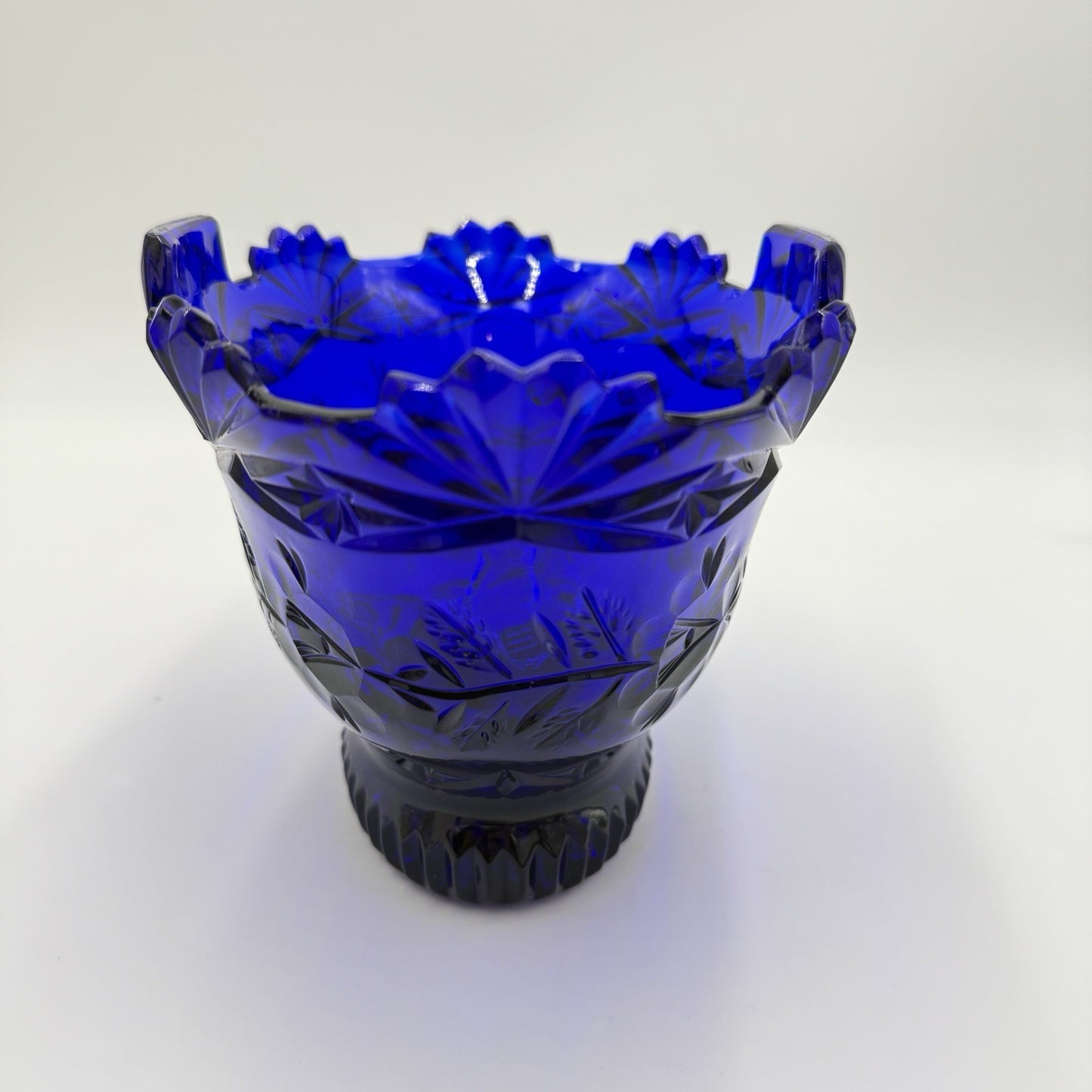 Imperial Poland Cobalt Blue Glass 24% Lead Crystal Fruit Bowl Vintage Art 6.5”x8