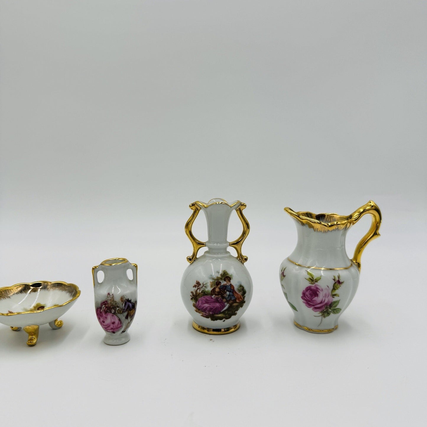 Limoges France Porcelain Miniature Painted Set Mini Vase Urn Bowl