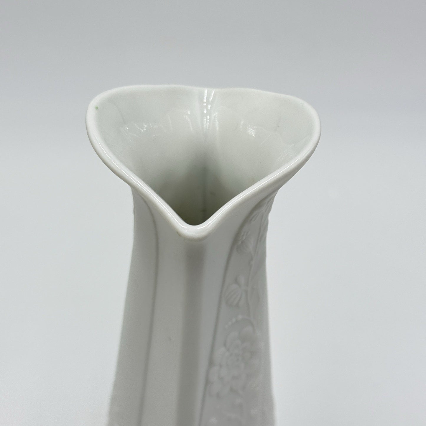 Kaiser Germany White Bisque Vase Embossed Floral Pitcher 8" By M.Fray Porcelain