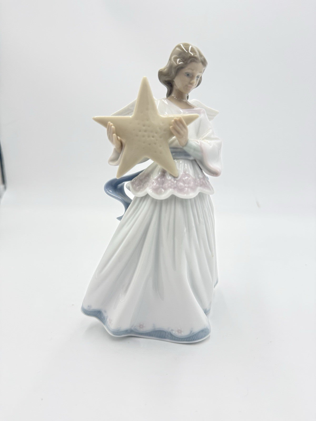 Lladro Spain Porcelain Angel Of The Stars Christmas Tree Topper 8” Angel Figurin