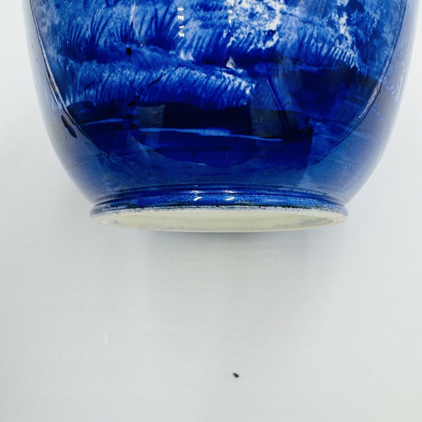 Rare Delft White & Blue Pottery Dutch Bronze Rim Nautical Antique Unmarked 6in H