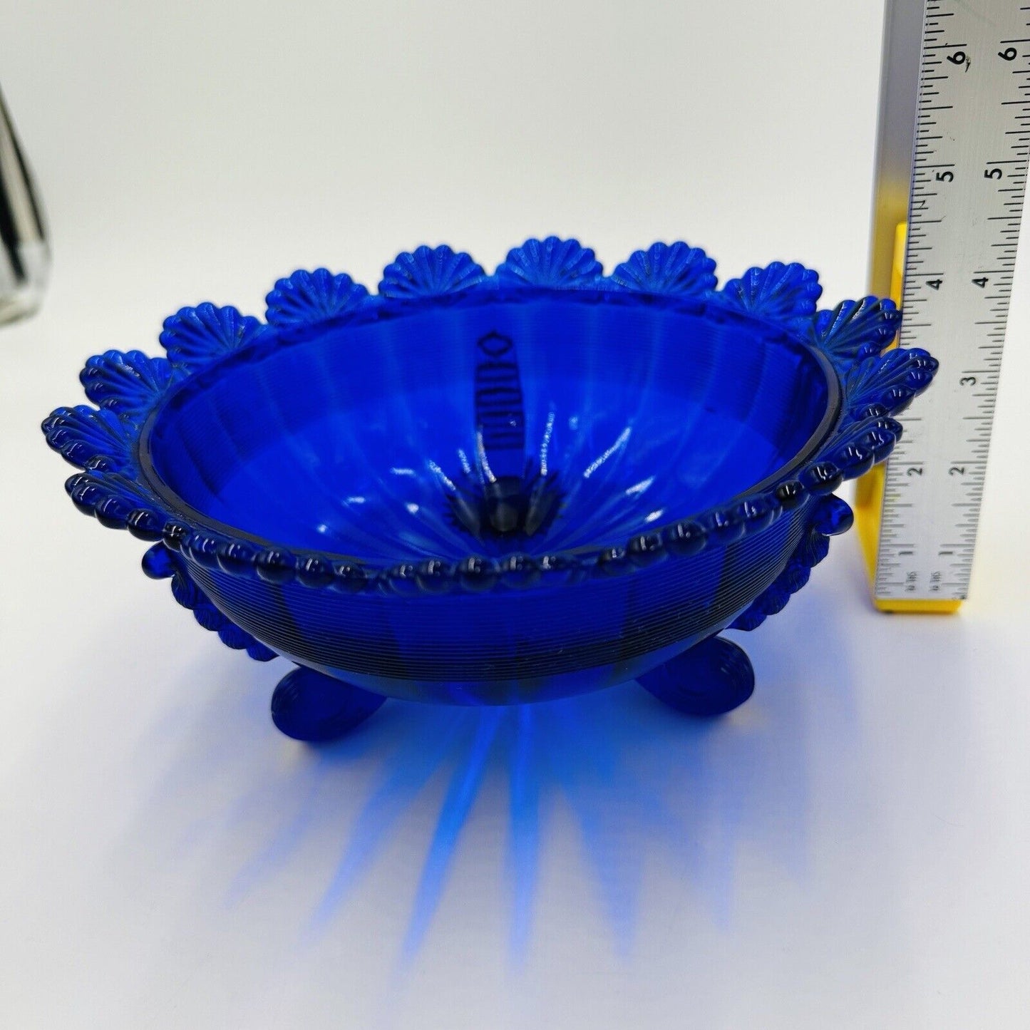 Vintage Mosser Footed Fruit Bowl cobalt blue art glass USA MCM