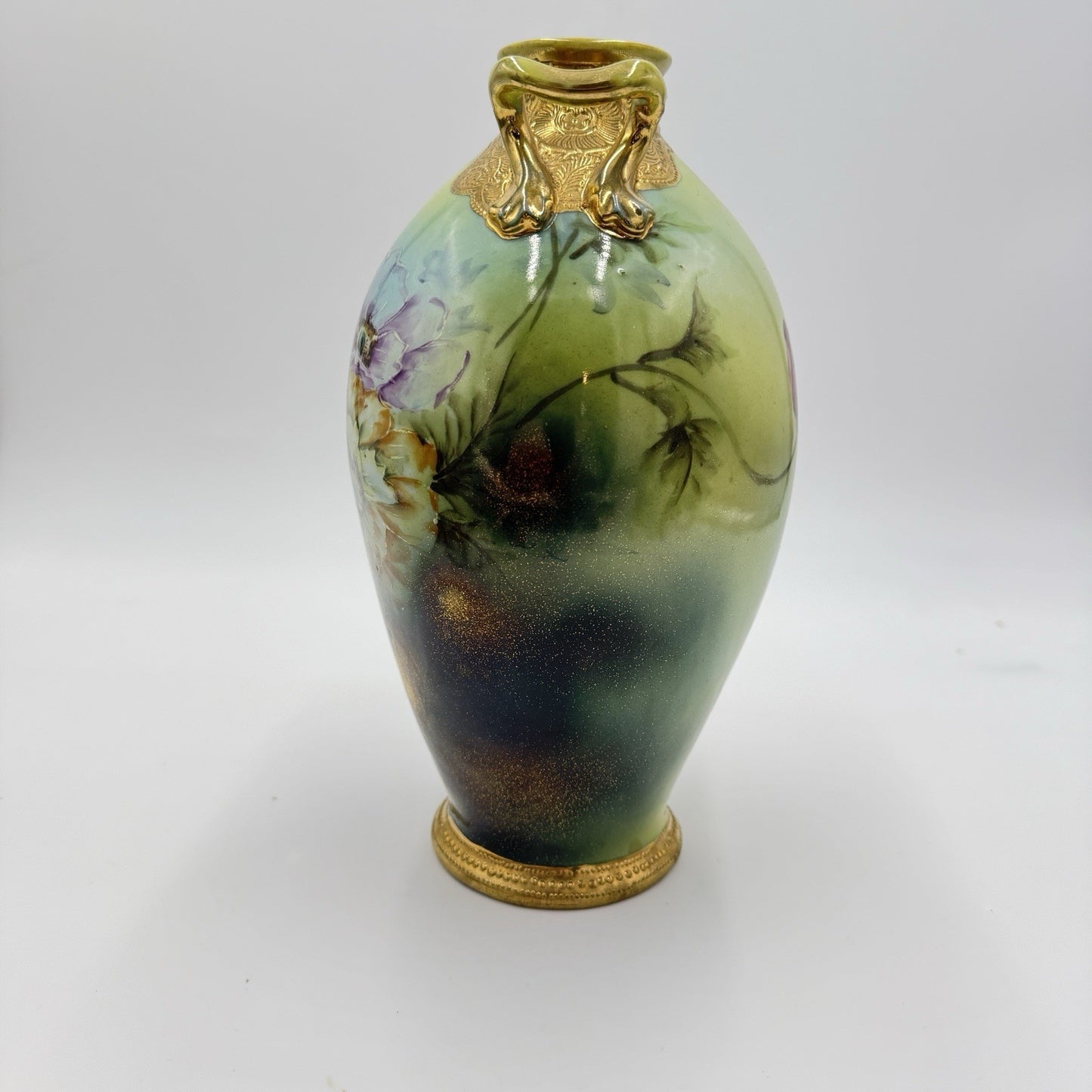 Antique Morimura Bros Nippon Poppy Gold Bead Hand Painted 10” Porcelain Vase Urn