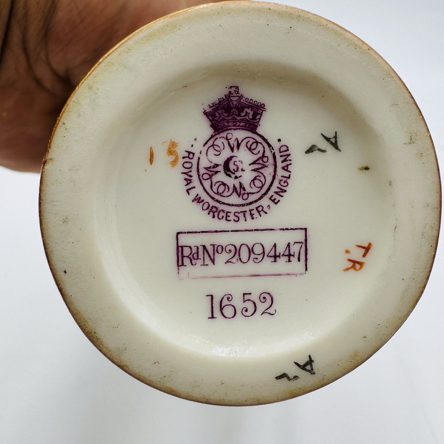 Antique Royal Worcester #1652 Blush Ivory English Porcelain Gilt Floral Mini 5in