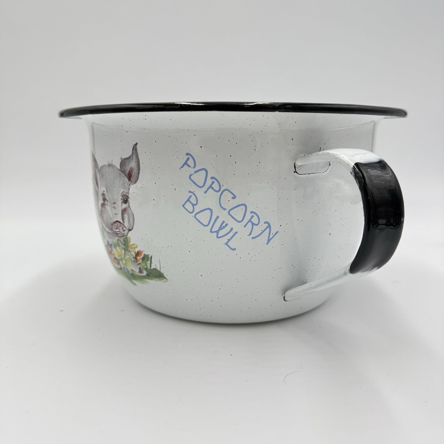 DAUGHERTY STUDIO White Enameled Painted Pig Popcorn Bowl Signed Karen
