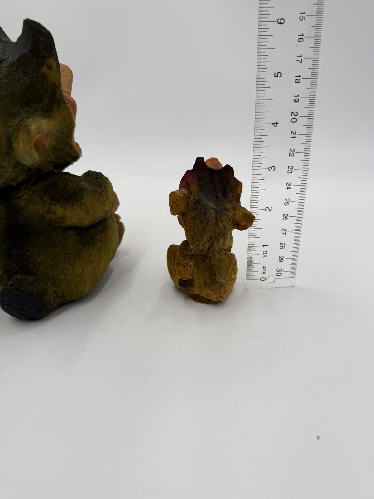 Henning Hand Carved Norwegian Troll Authentic Wooden Folk Art Figurine 6.5” Set