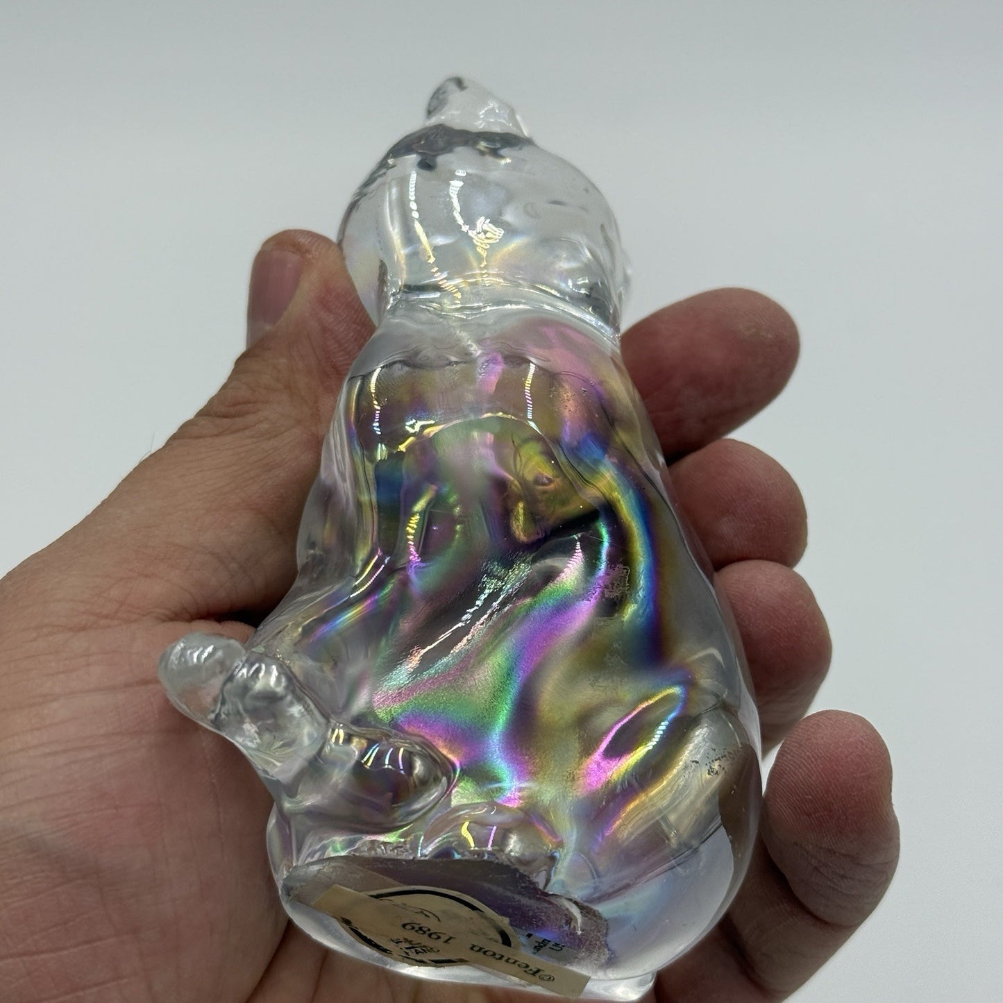 Fenton Carnival Glass IRIDESCENT /clear CAT Sitting Kitten PAPERWEIGHT Figurine