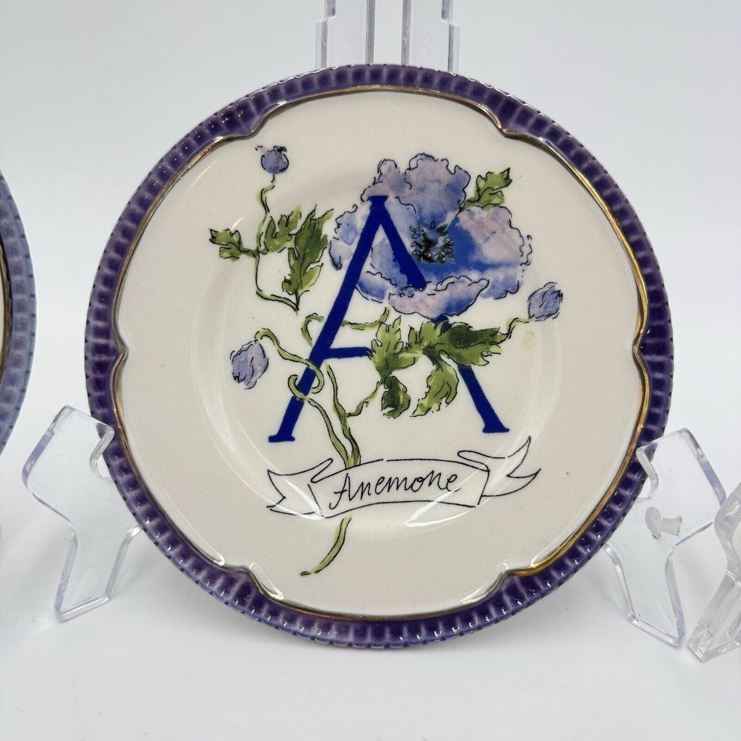 Anthropologie Eyewanderer Monogram Letters H A T Plates Set 3 Floral 6”