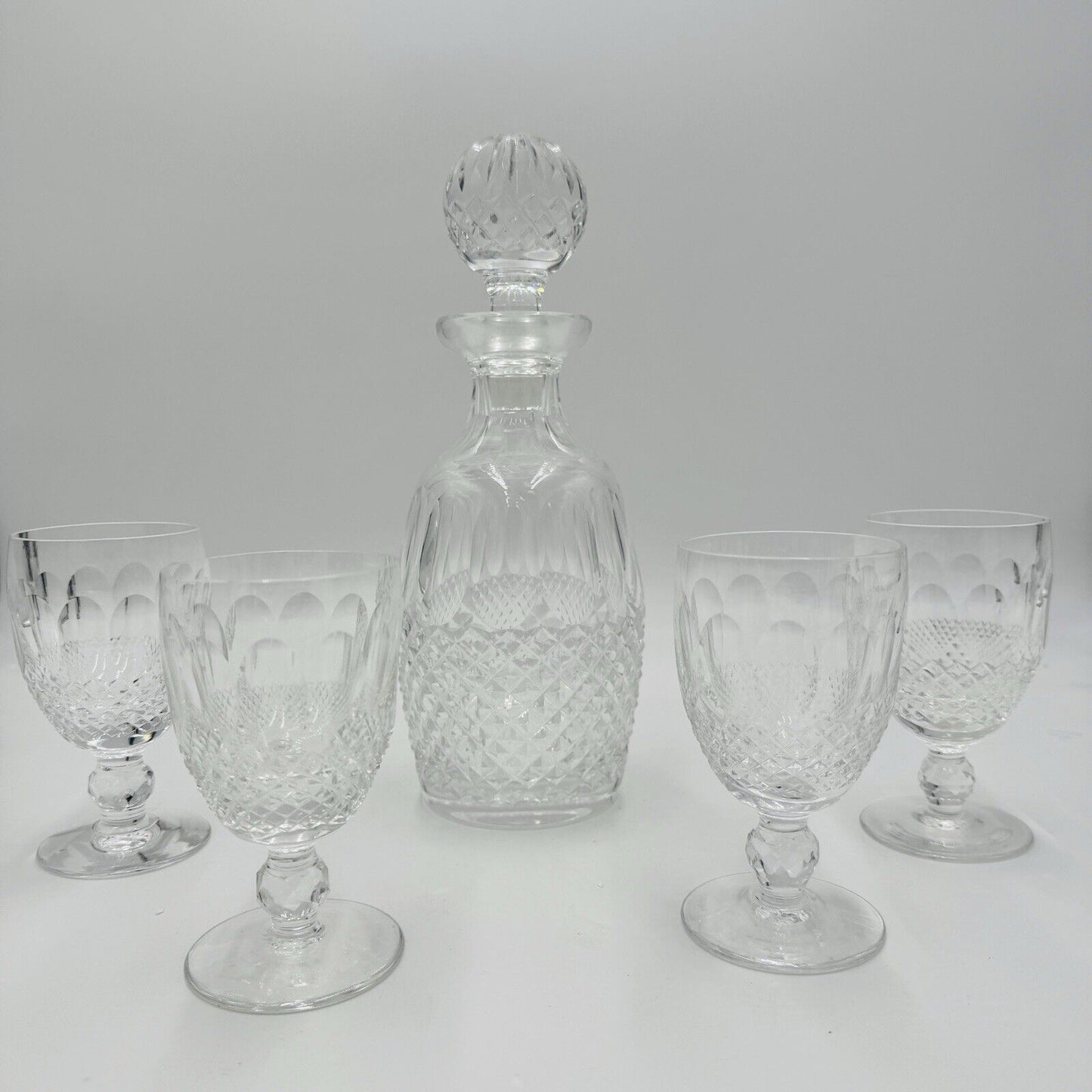 Waterford crystal colleen pattern decanter & 4 claret wine glasses Irish Clear