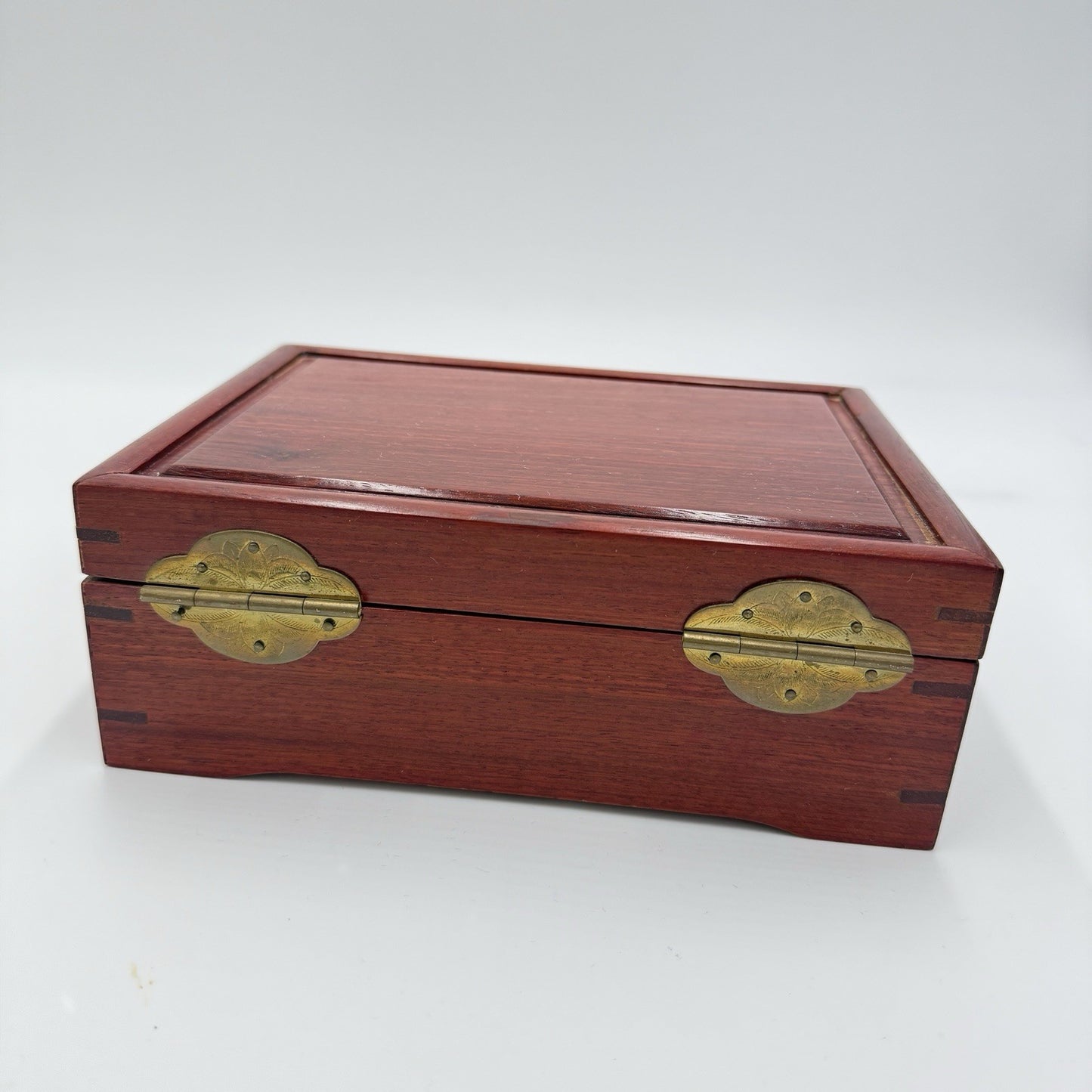 Chinese Classical Rosewood Brass Velvet Art Jewelry Case Trinket Box Wooden Asia