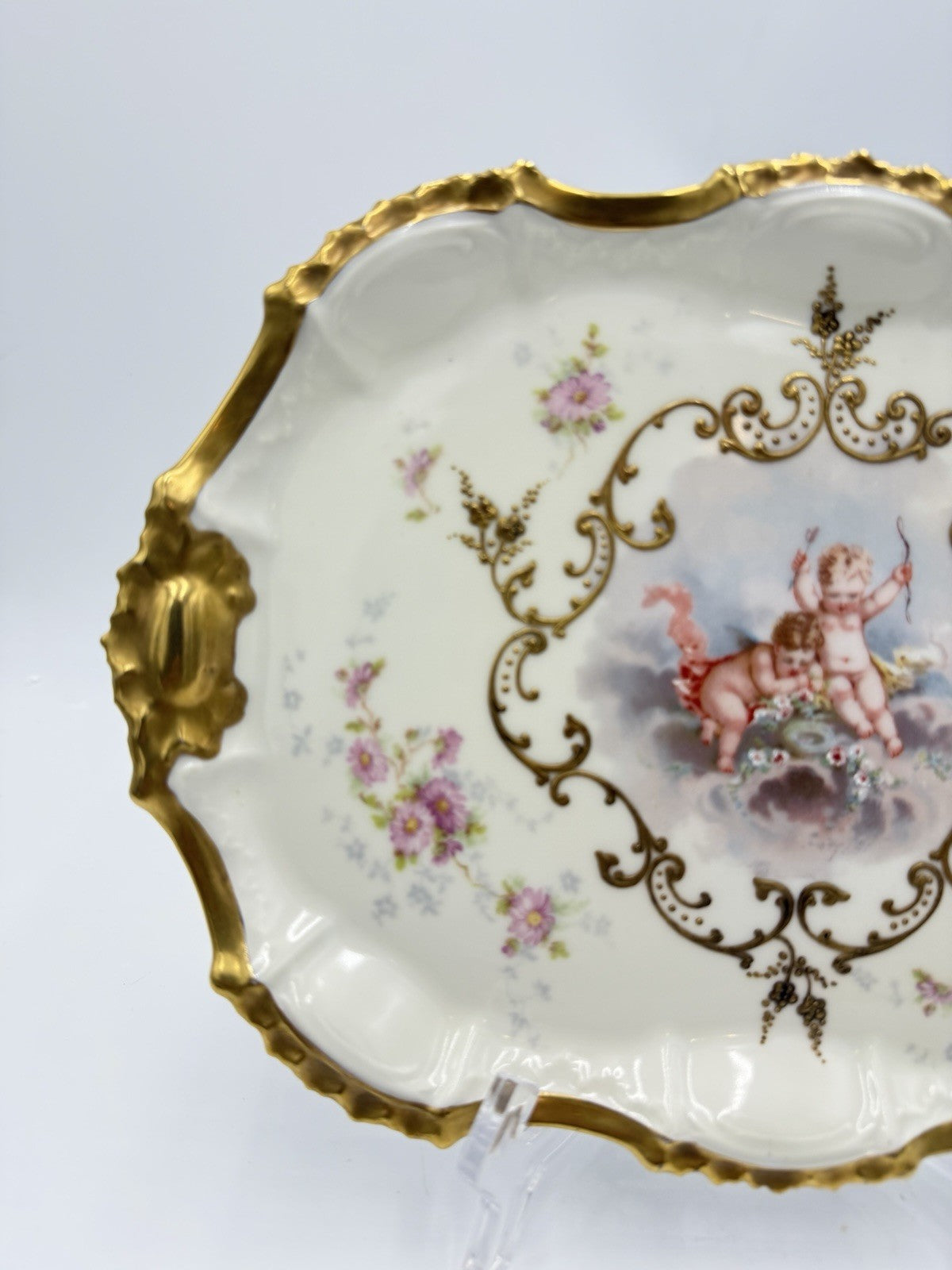 Antique AK Limoges France Cupid Cherubs Gilded Large Rectangle Platter Porcelain