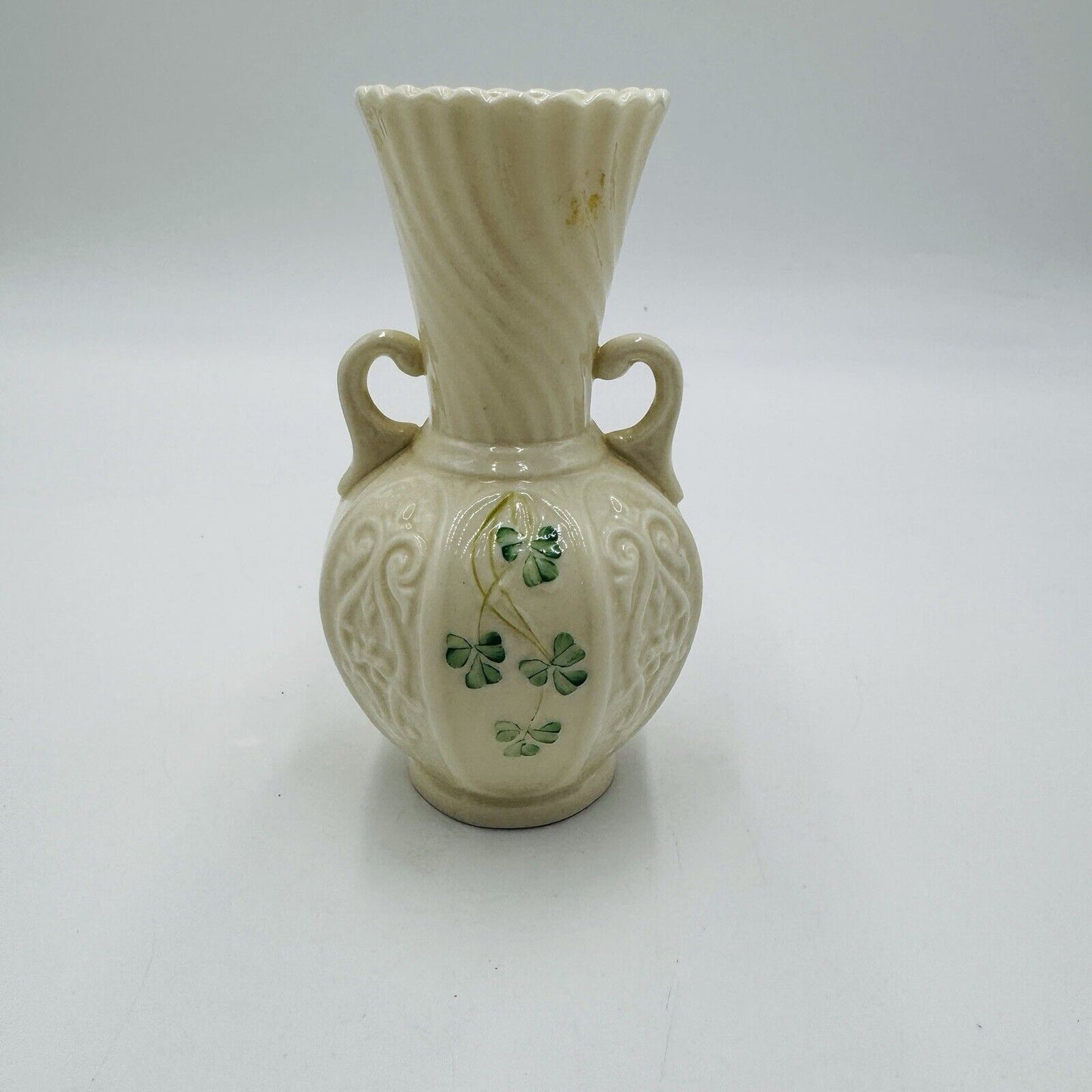 Belleek Shamrock Porcelain Ireland 6" Panel Vase 6” Vintage Decor