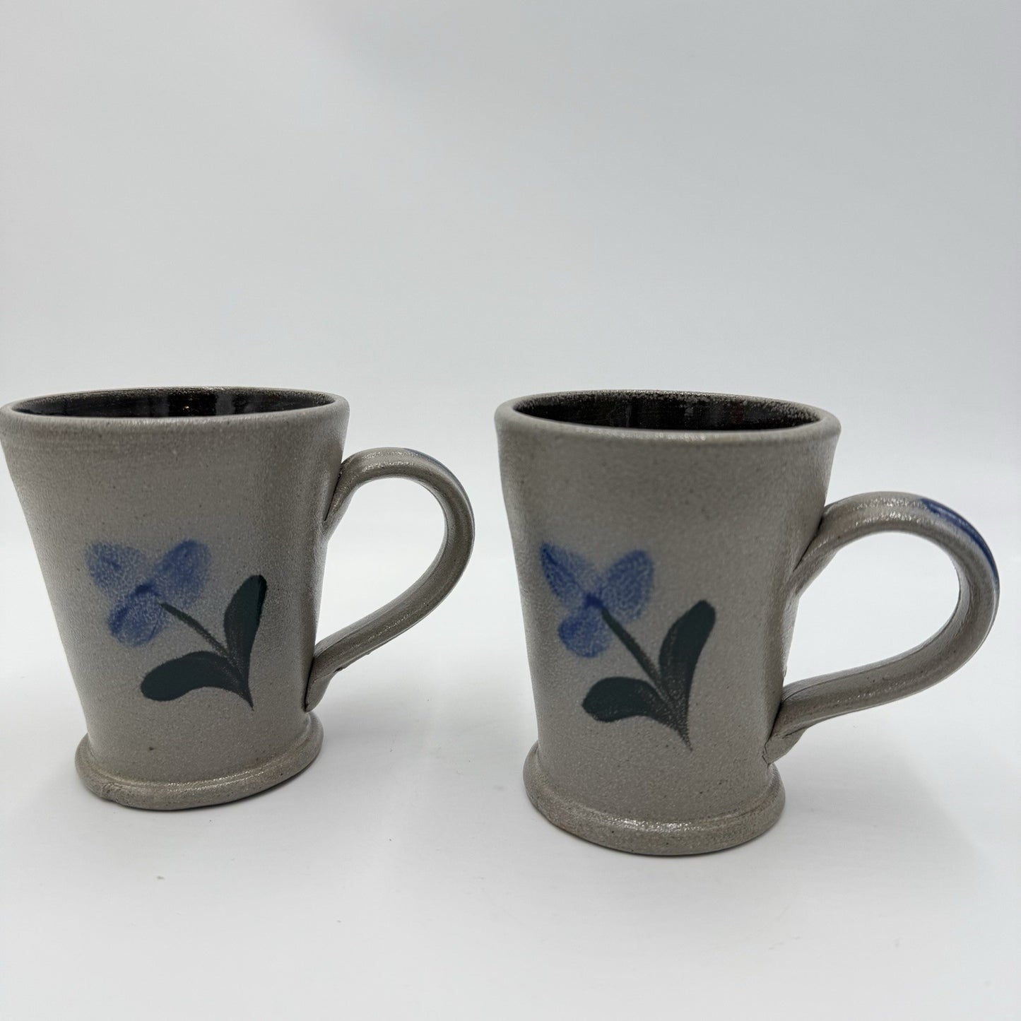 Rowe Pottery Works Salt Glazed Blue Flower Mug Coffee / Tea Cup - 2001 Vintage