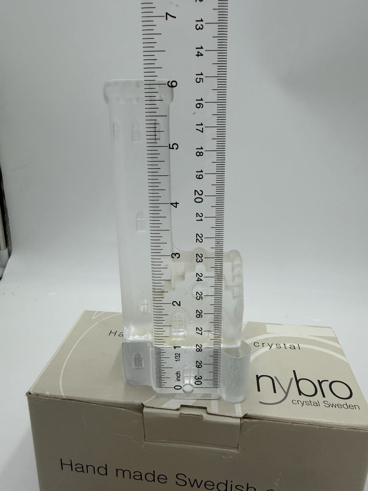 Nybro crystal Sweden votive candle holder Oscarsborg watch tower Box /COA