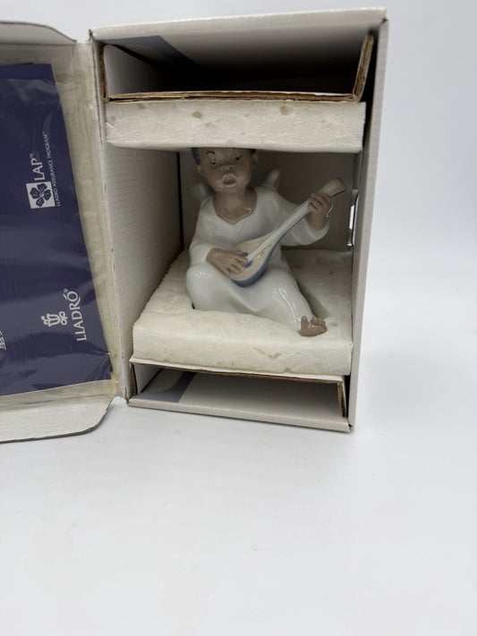 Lladro Spain Porcelain Angel Playing Mandolin Seated Boy Figurine NIB Retired Vt