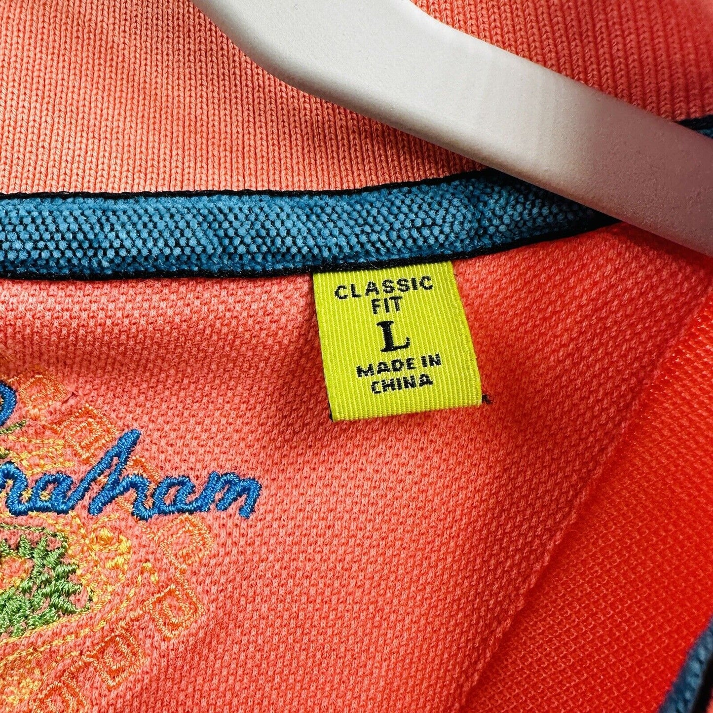 Robert Graham Mens Size L Piqué Polo Shirt Salmon Short Sleeve Golf Casual