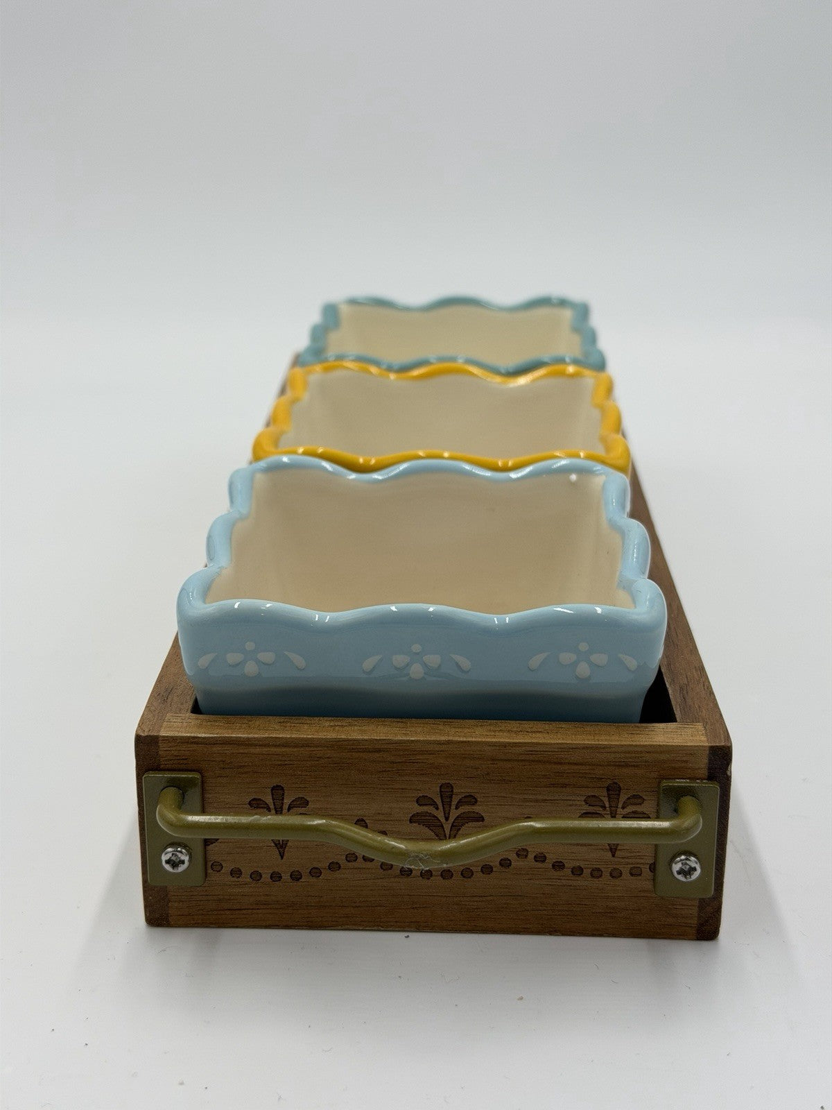 The Pioneer Woman FLORAL MEDLY Four Piece Condiment Set w/Wooden Tray Country