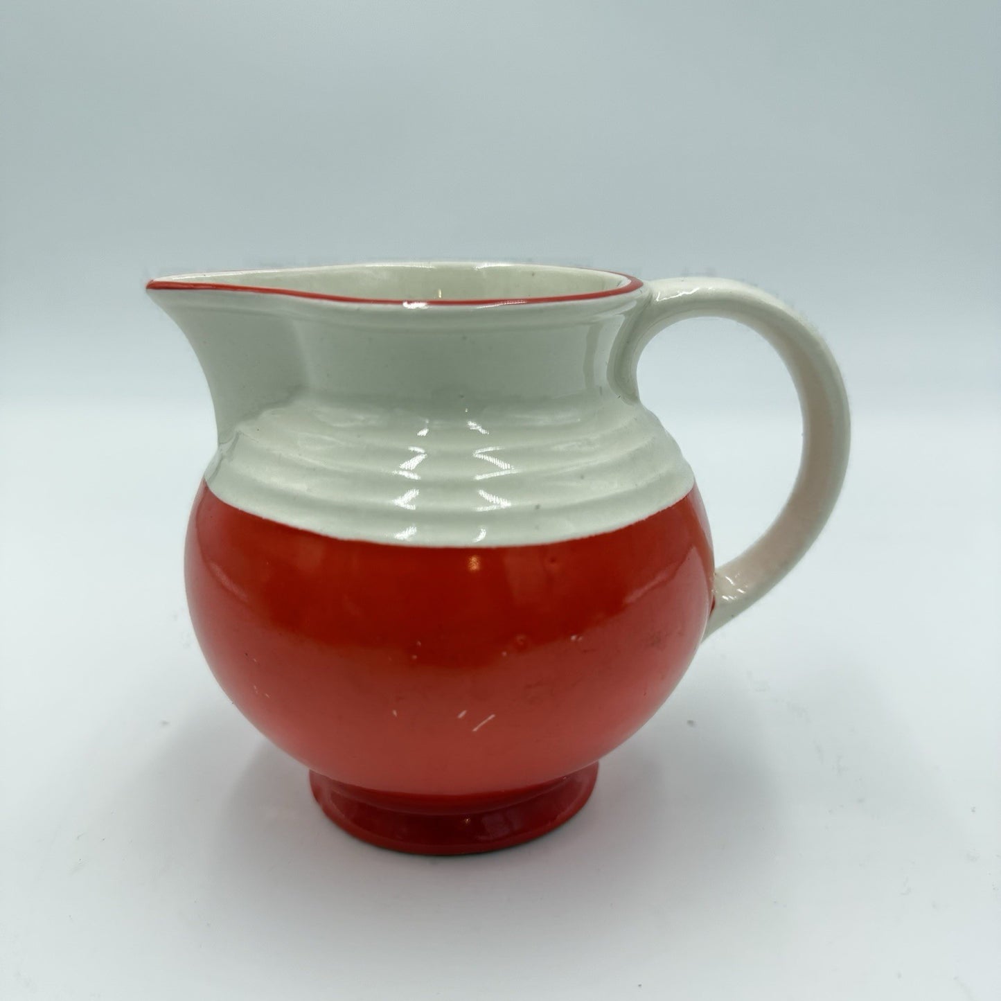 Vtg Czechoslovakia art deco modernist Ditmar Urbach Pottery pitcher Orange 4”x5”