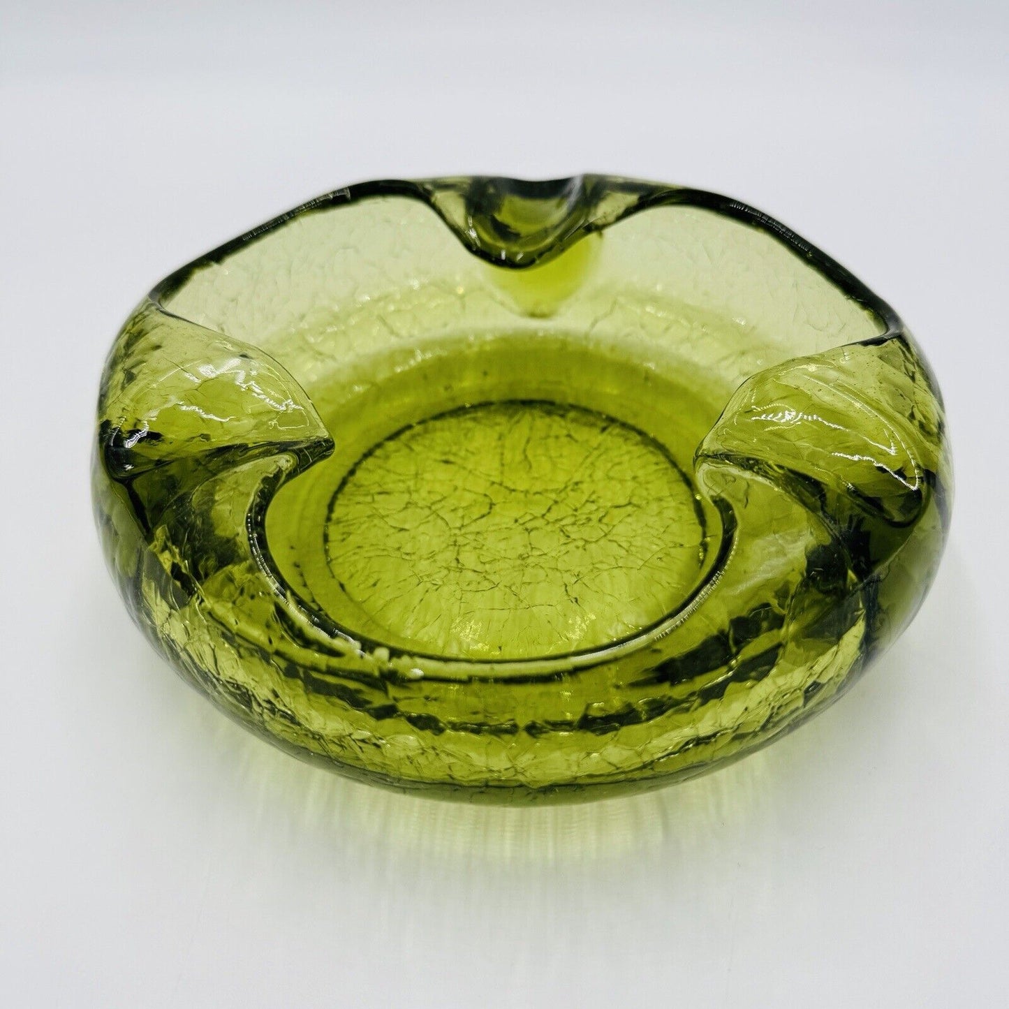 Viking Art Glass Cigar Ashtray Green Crackle MCM Vintage 7”