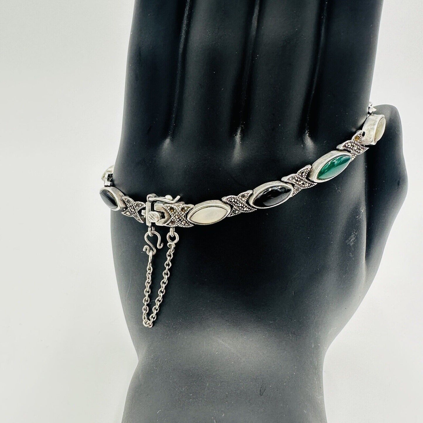 Marcasite Women's Jewelry Bracelet Vintage Sterling Silver and Multi Gemstone