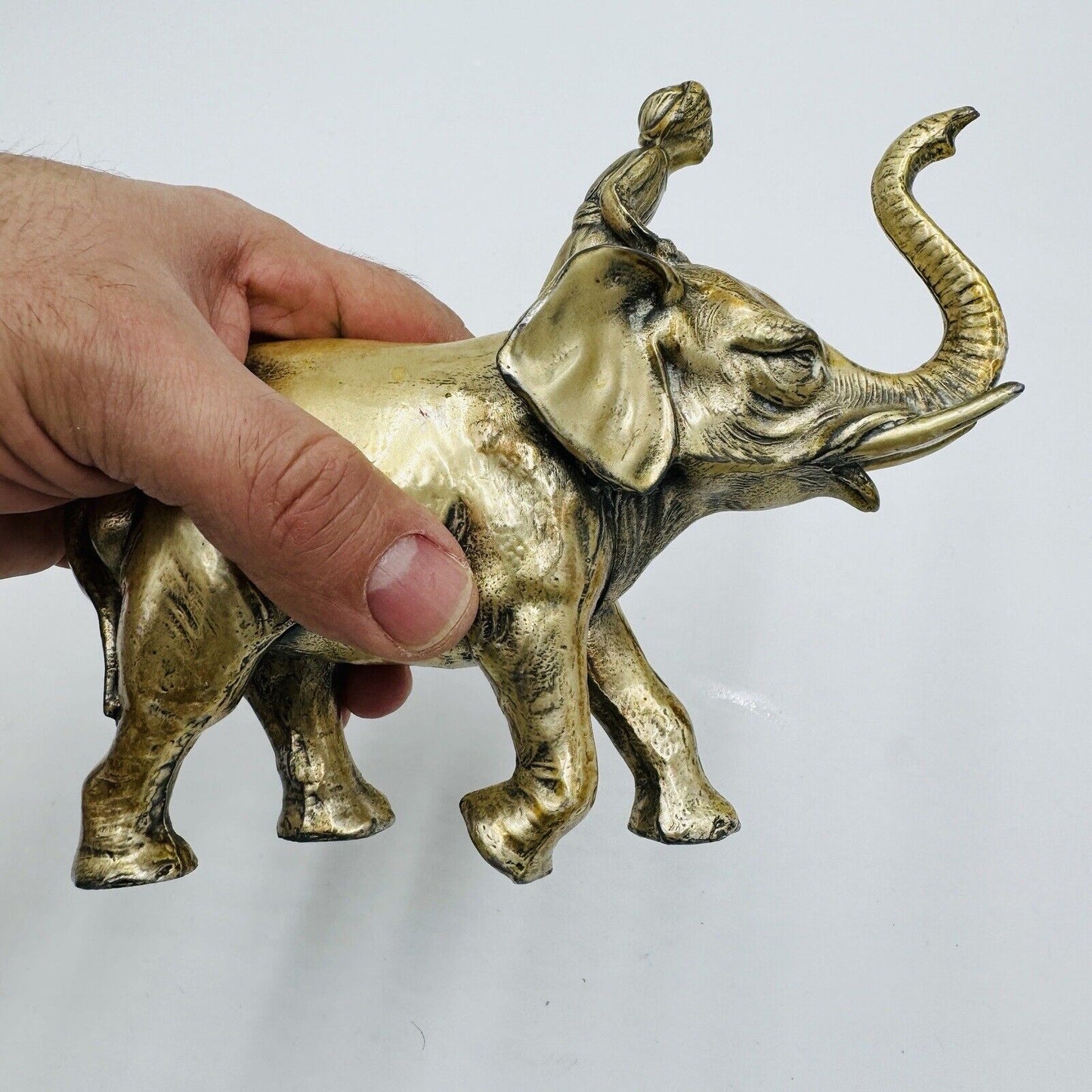 Vintage Solid Metal Elephant India Figurine Heavy Sculpture 5”H X 7” L