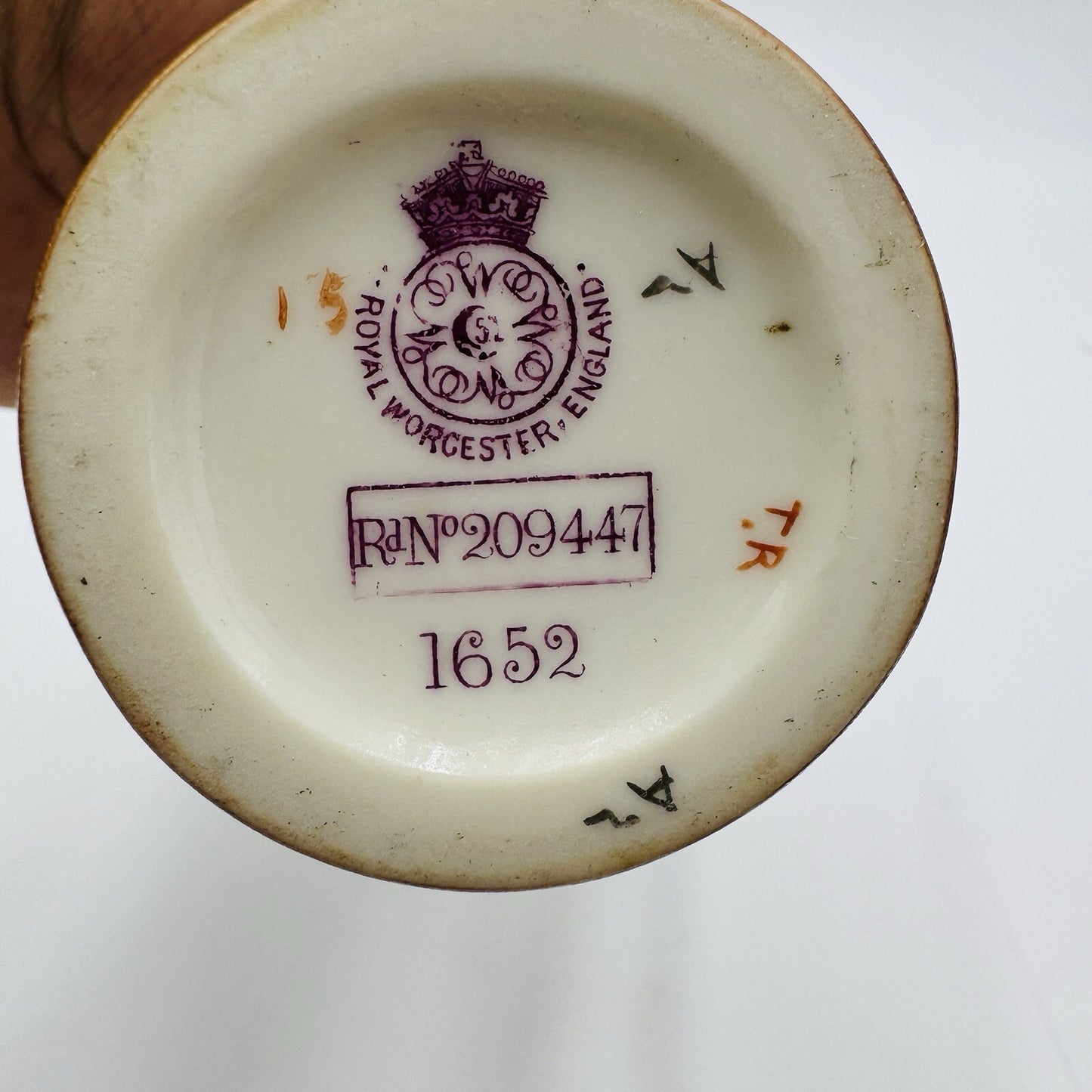 Antique Royal Worcester #1652 Blush Ivory English Porcelain Gilt Floral Mini 5in