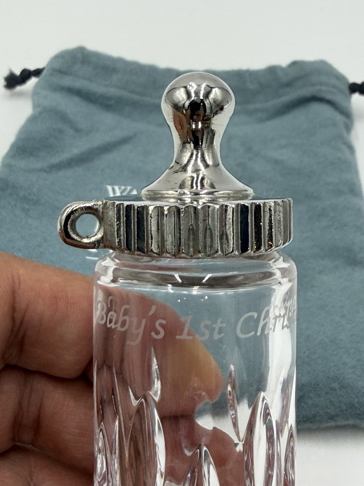 Waterford Crystal Bottle Ornament Baby's 1st Christmas Figurine Clear 3.5”