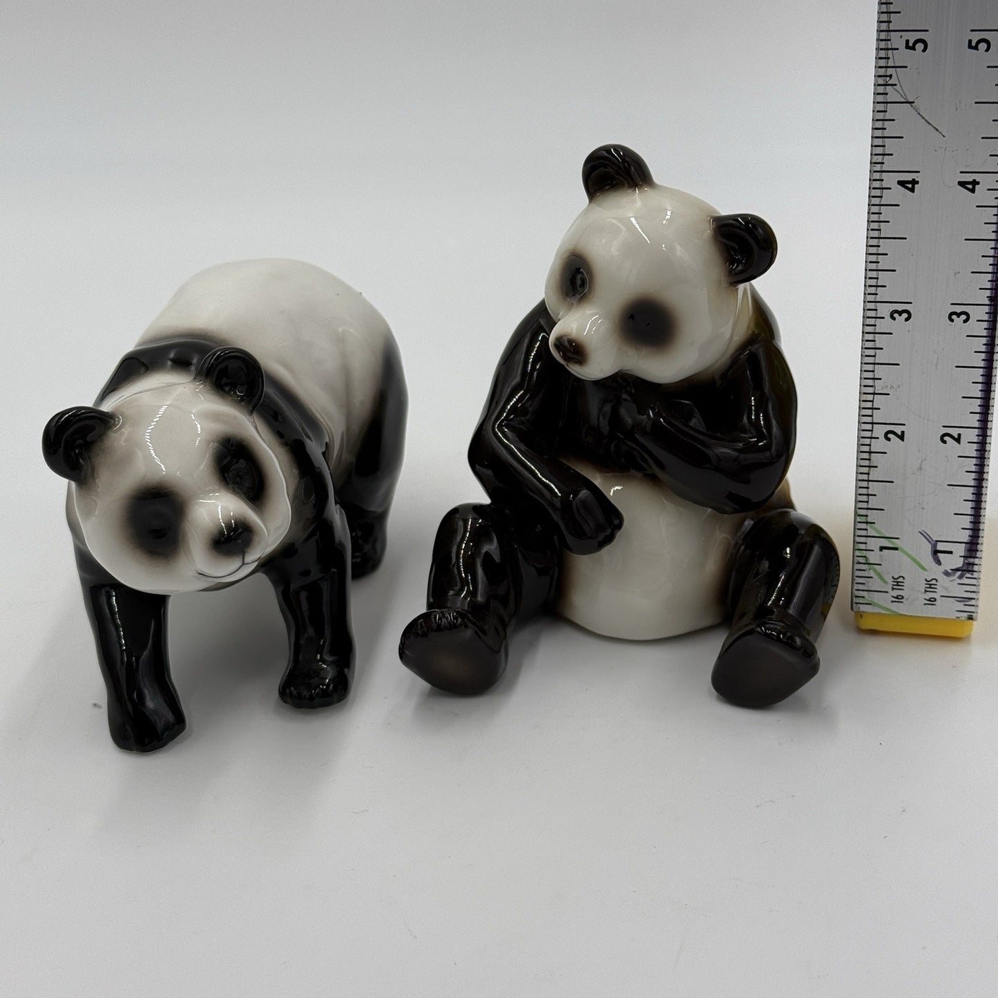 Franz Porcelain Painted Glossy Pair Panda Bears Figurines 4” Set