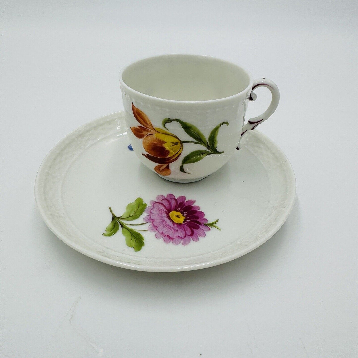 Nymphenburg Tea Cup & Saucer Porcelain L 20517 Hand Painted Floral Antique