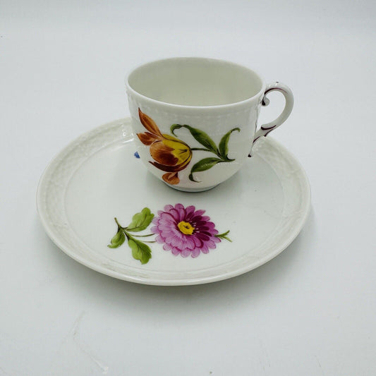 Nymphenburg Tea Cup & Saucer Porcelain L 20517 Hand Painted Floral Antique