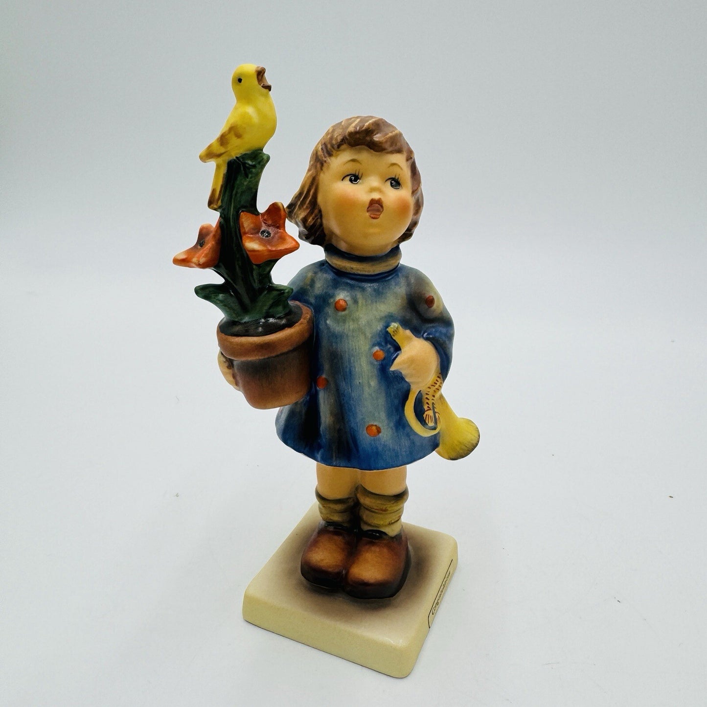 Hummel Goebel Congratulation Figurine Girl with Bird Plant & Horn #17/0 Vintage
