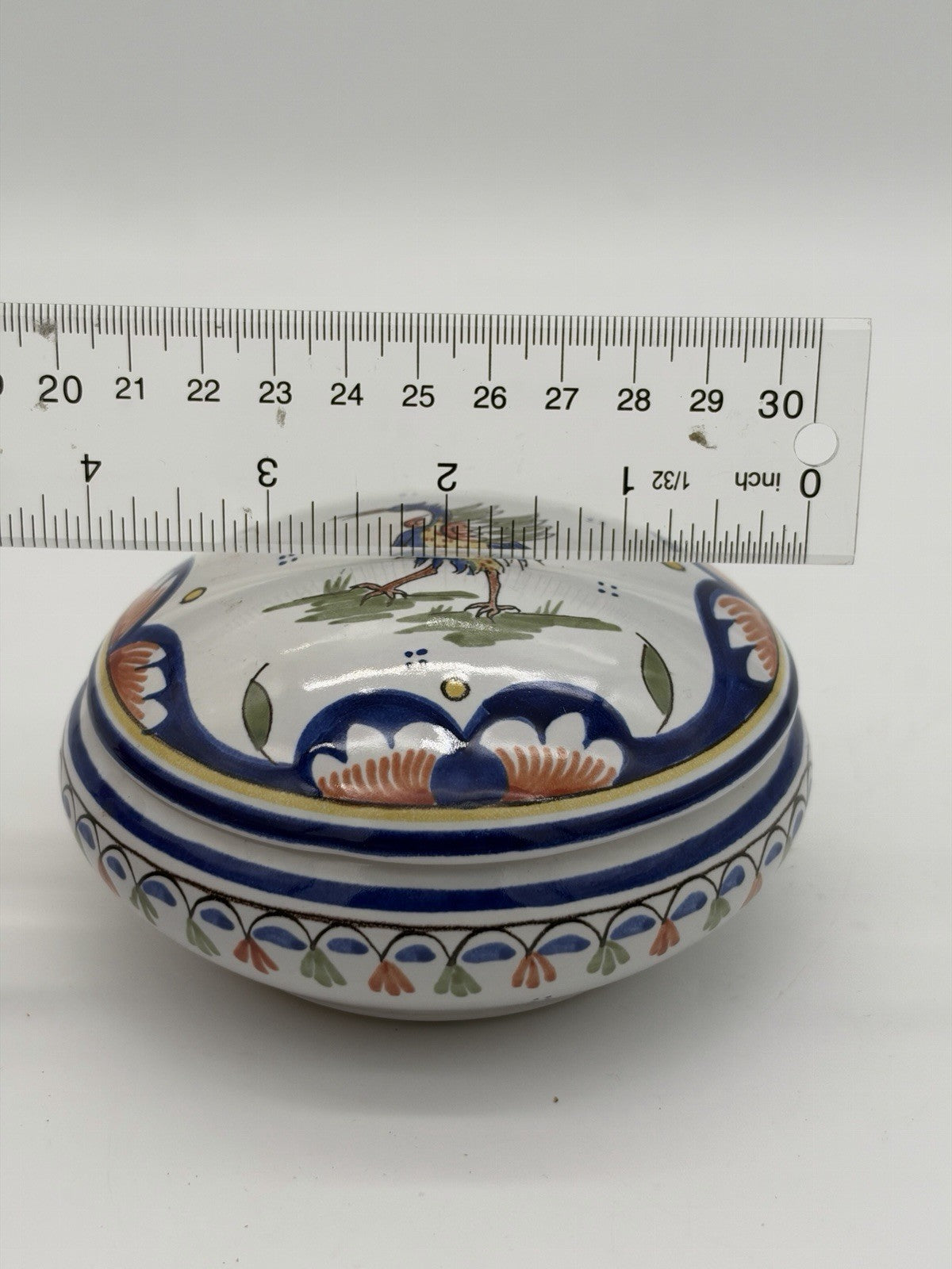 Rouen Faience Gruyères pottery Swiss Folk Art Hand Painted #14 trinket box