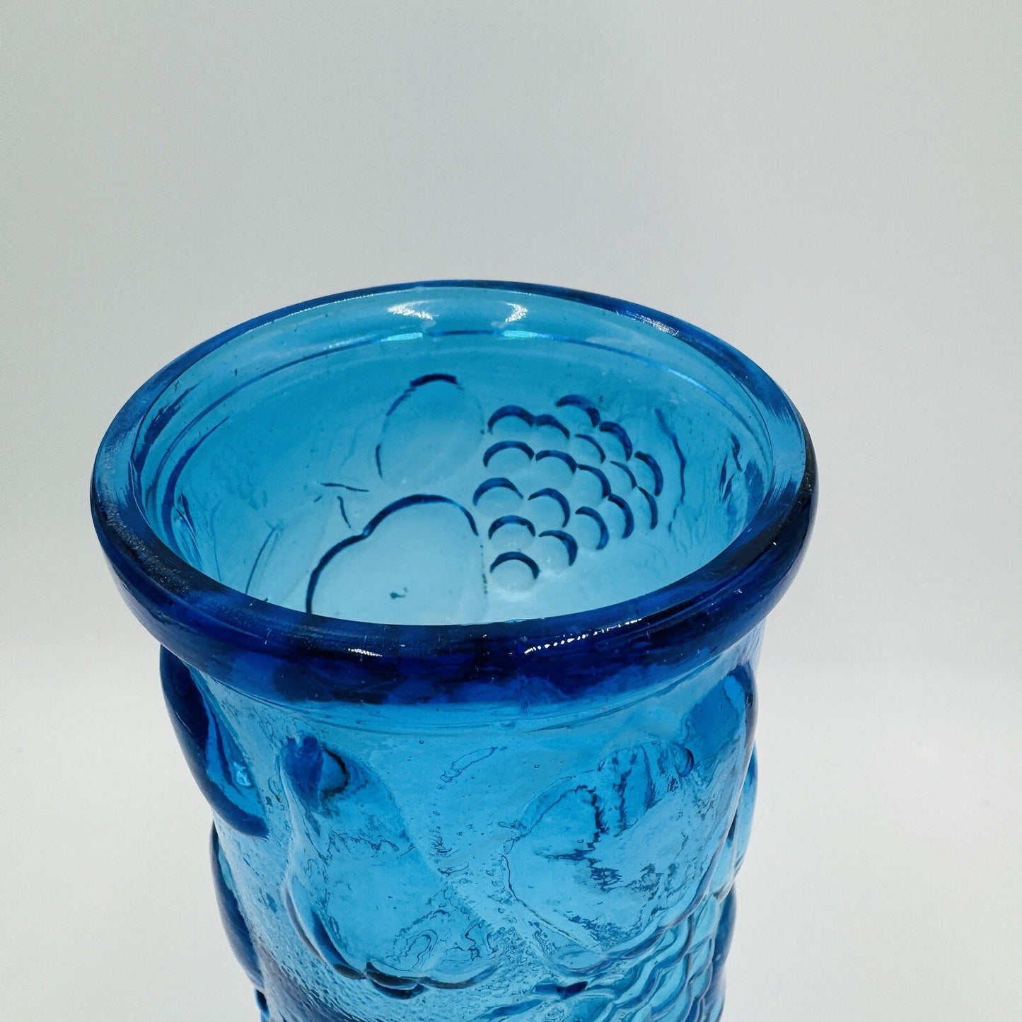 Vintage MCM Empoli Harvest Fruit Blue Embossed Apothecary Jar with Lid 17in