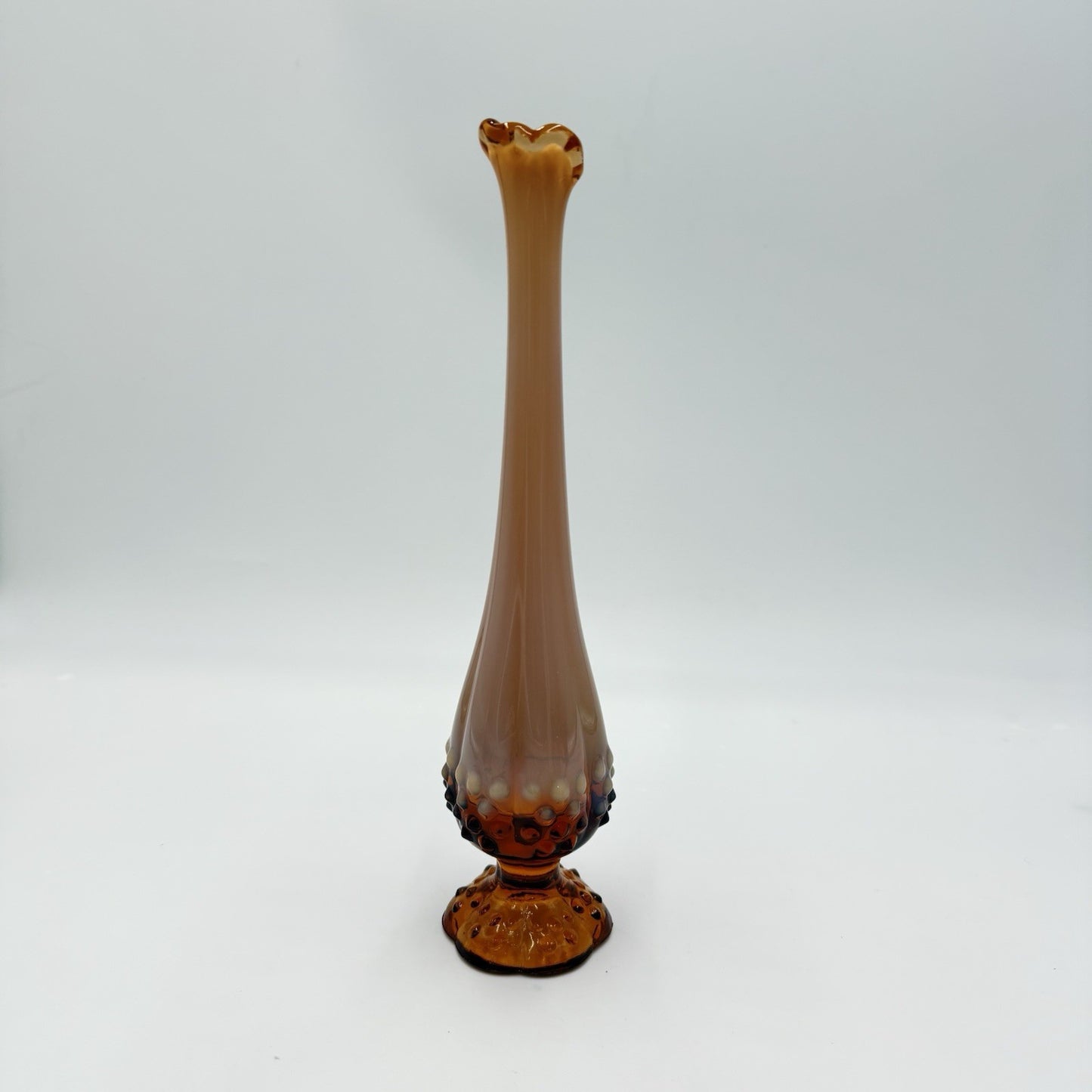 Vintage Fenton Art Glass Hobnail Double Drip Rose Amber Vase 11” USA