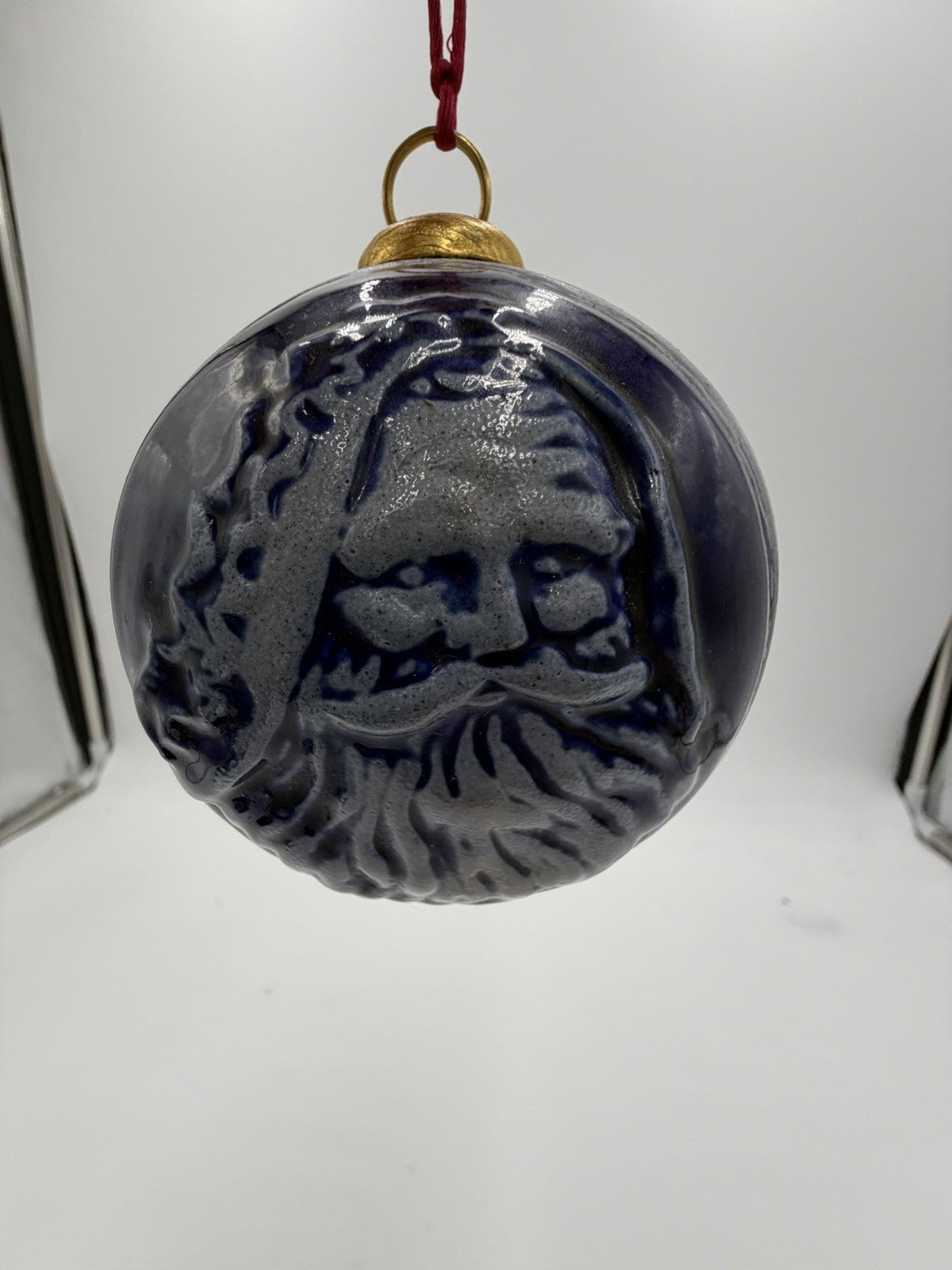 Rowe Pottery Works Ornament 1997 Salt Glaze Father Christmas Santa Ball Blue Vtg