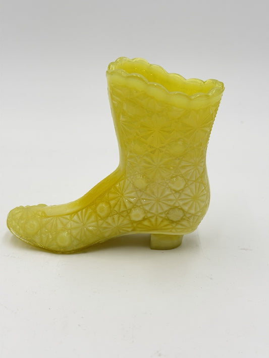 Vintage FENTON Art Glass Star Burst Yellow Victorian Boot 4” Rare Figurine USA