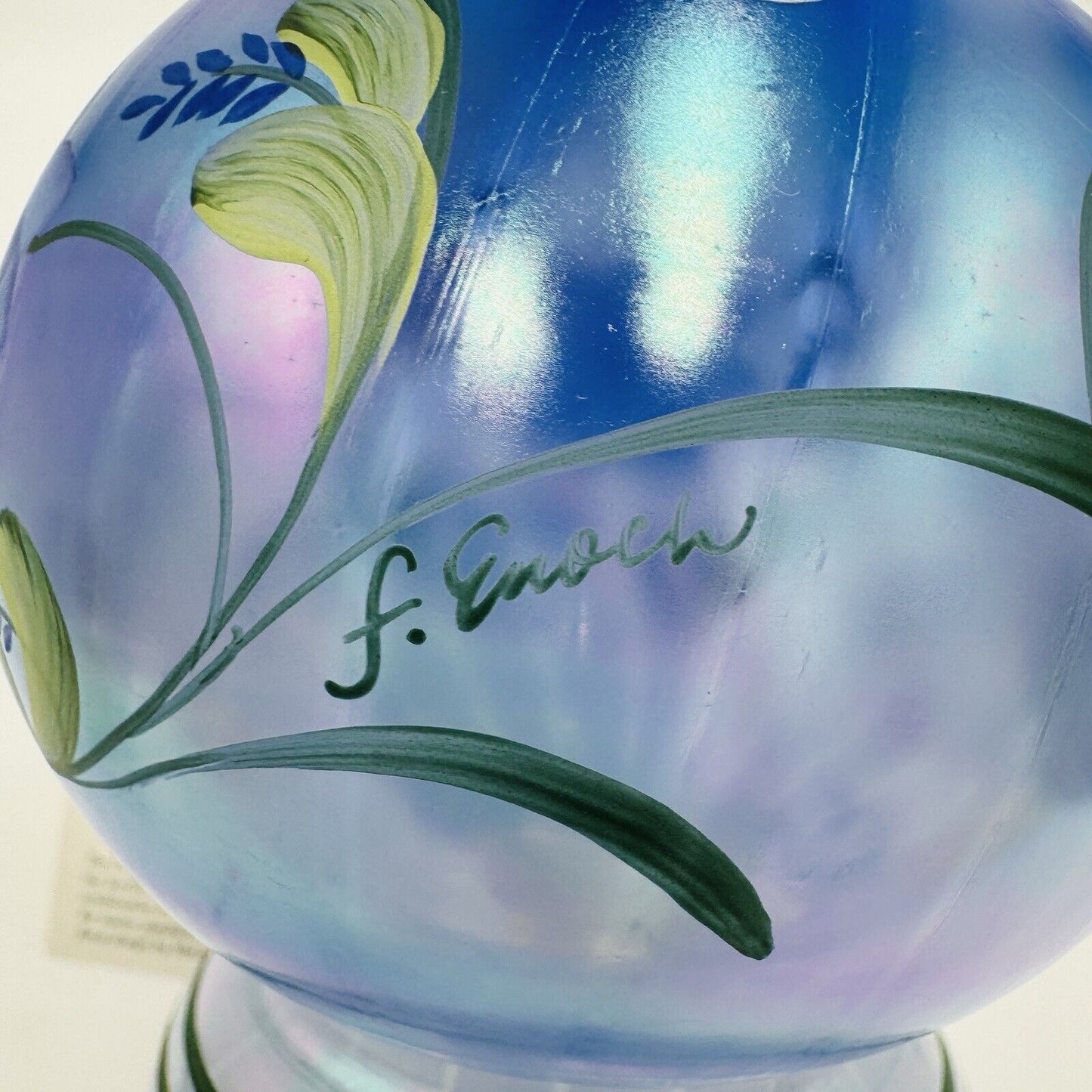 Fenton Art Glass 1999 Messenger Exclusive Blue Harmony Vase Signed Dan Fenton