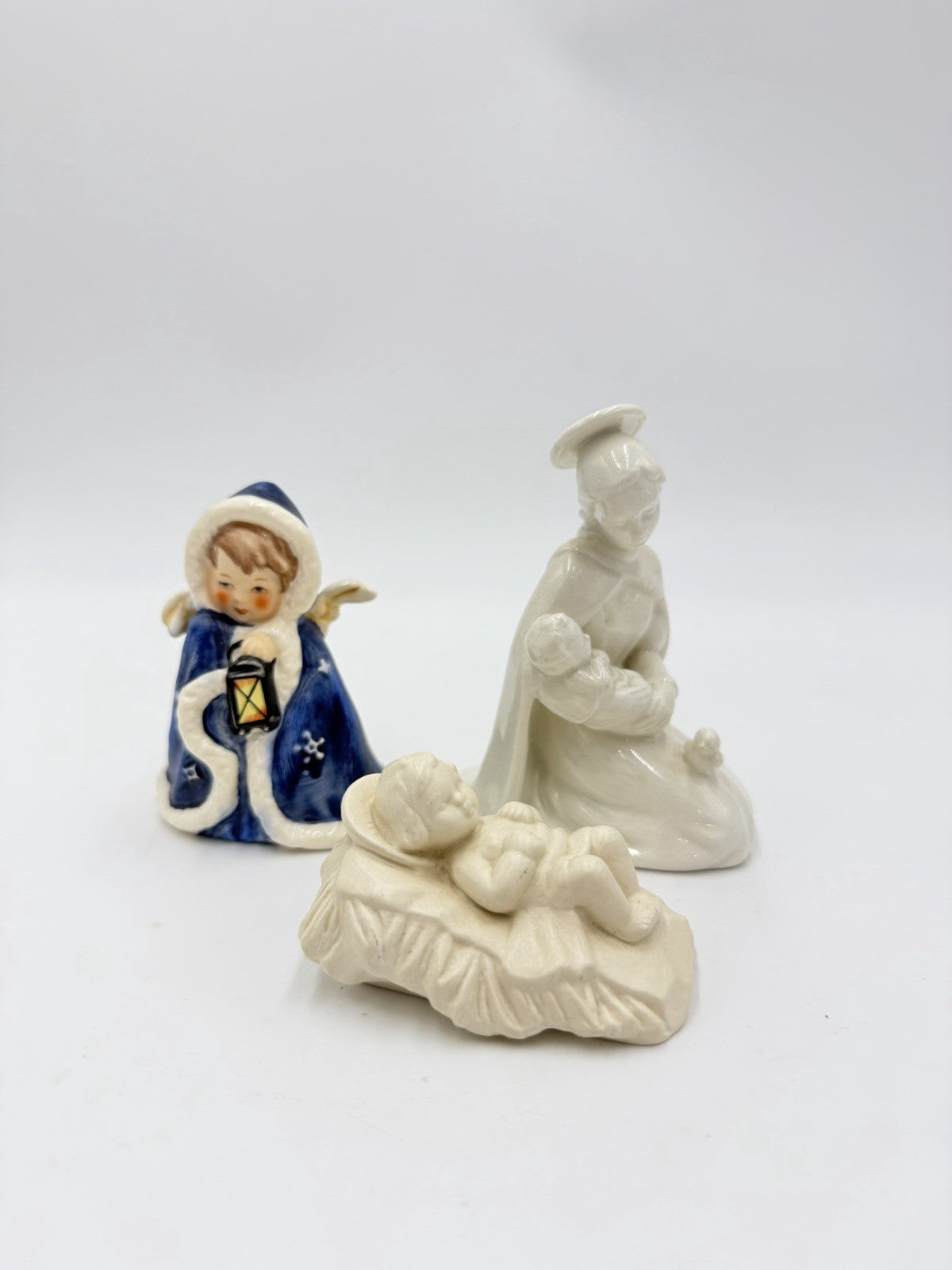 Vintage Goebel Germany Painted White Glossy Matte Mary & Jesus Angel Figurines