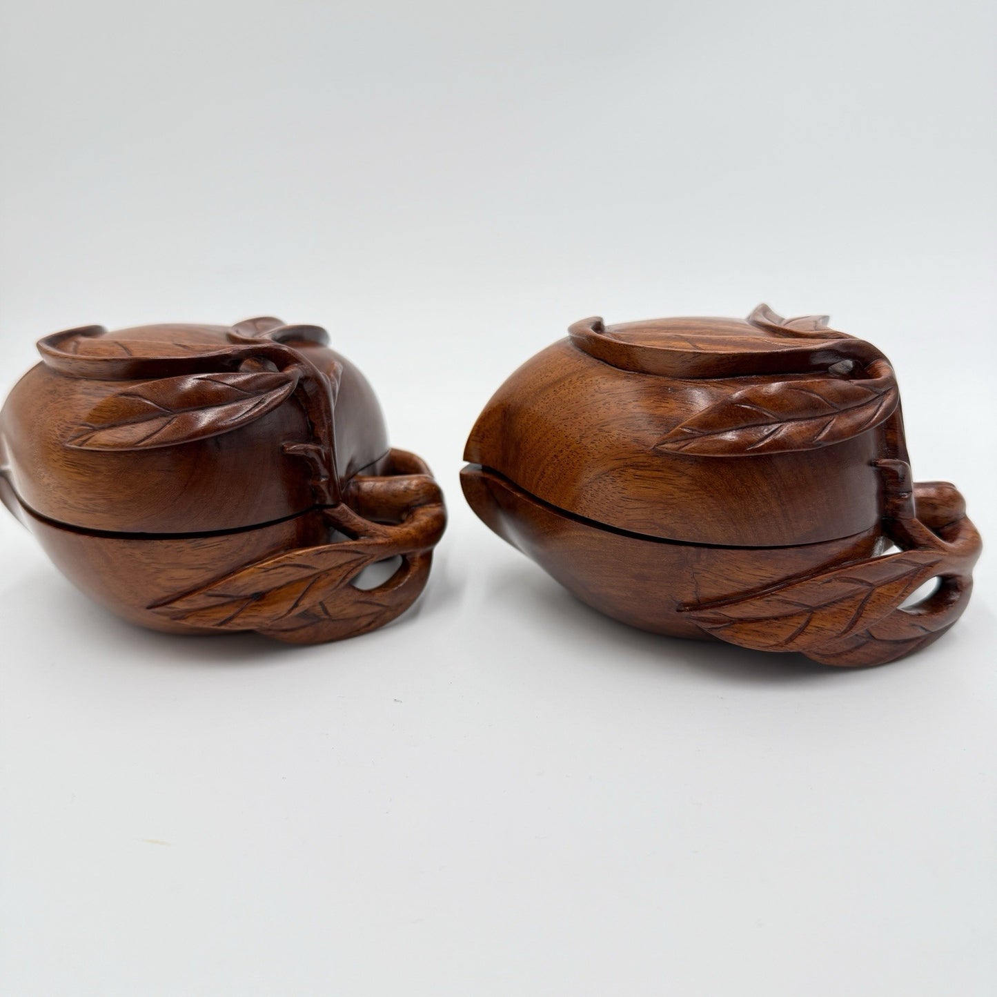 RARE Vintage Solid Wood Hand Carved Fruit Leafy Trinket Box Ornate Folk Art