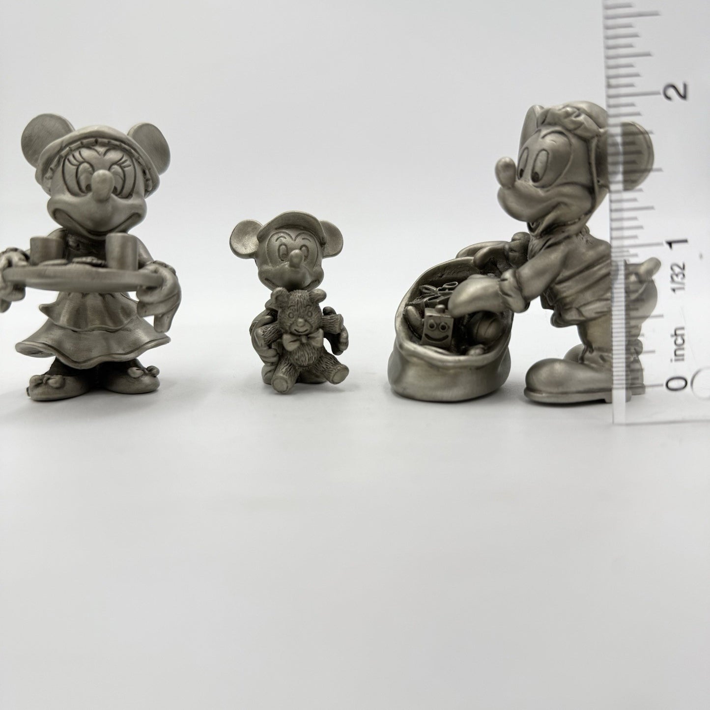 Disney Solid Pewter Mickey Minnie Mouse Santa Figurines Set Vintage 2”