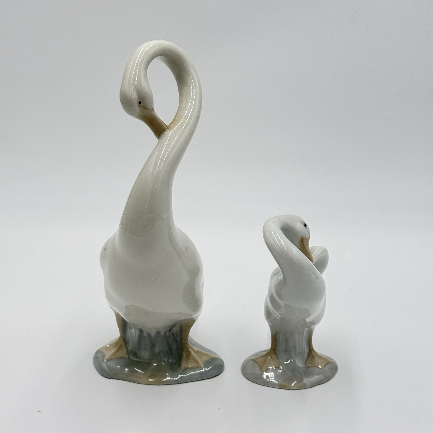 VTG NAO By Lladro Long Neck Swan Goose Duck Figurine Spain Porcelain Pair 8" 4"