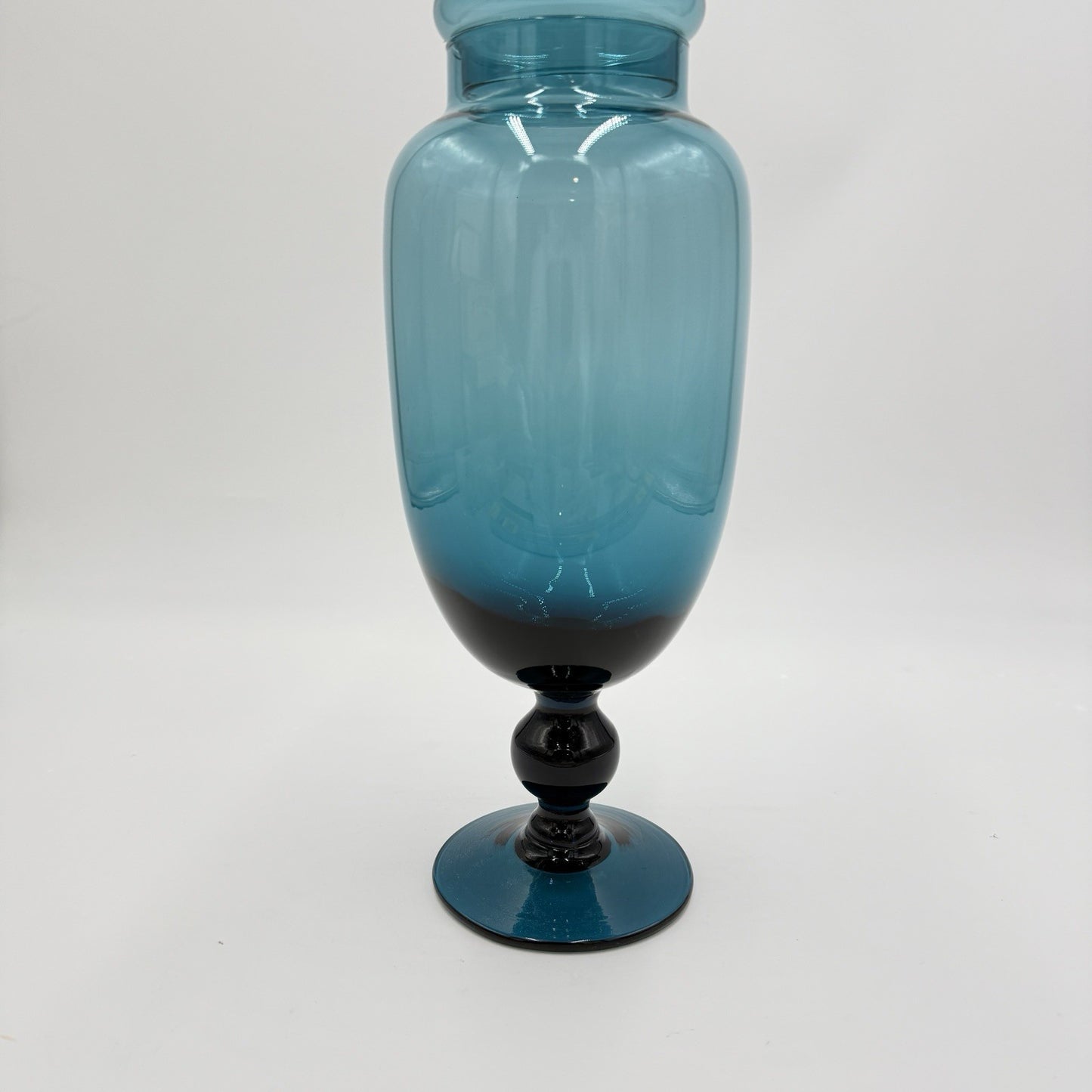 Rare Empoli Teal Italy MCM Blue Footed Apothecary Jar Lidded Vase 13” Art Glass
