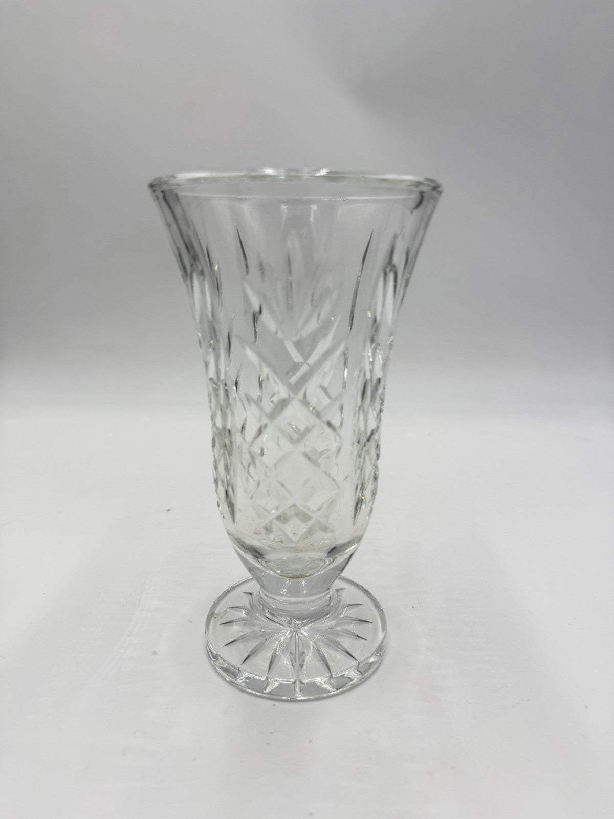 Waterford Ireland Lead Cut Crystal Ashbourne Pattern Footed Vase 6.5”
