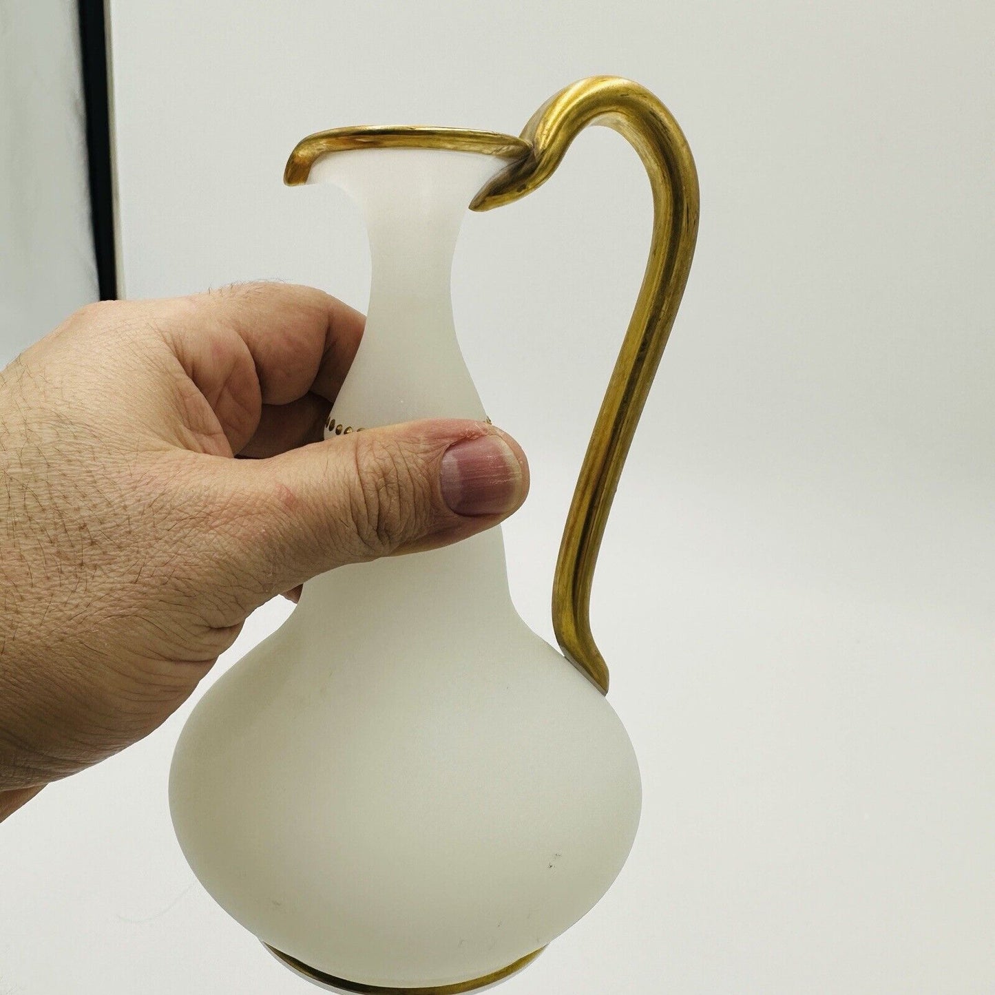Glass Decanter Stopper Opaline White And Gold Trimmed Vintage Delicate Perfume