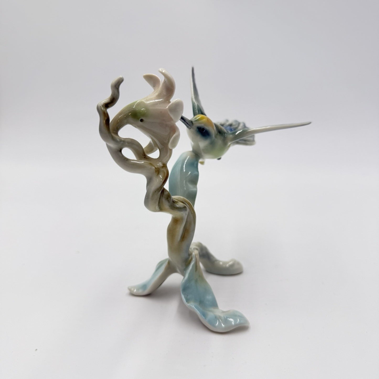 Antique Alka Kaiser Bochmann Hummingbird at Flower Blossom Glossy Figurine 323